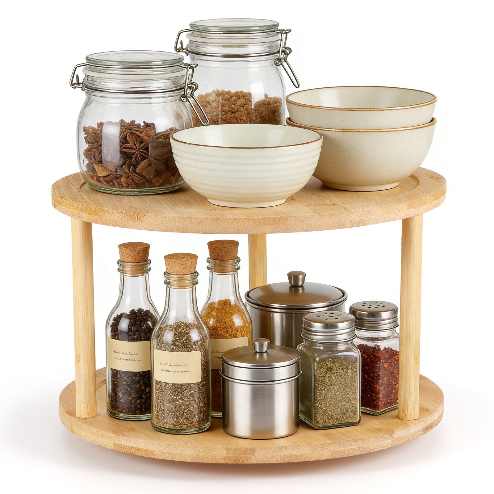 BlingBin Gewürzregal 360° Drehbar 2-Etagen Organizer Küchenregal, Gewürzständer, 1er Set 1-tlg., Lazy Susan mit Drehscheibe für Küchentheke, Esstisch, Speisekammer