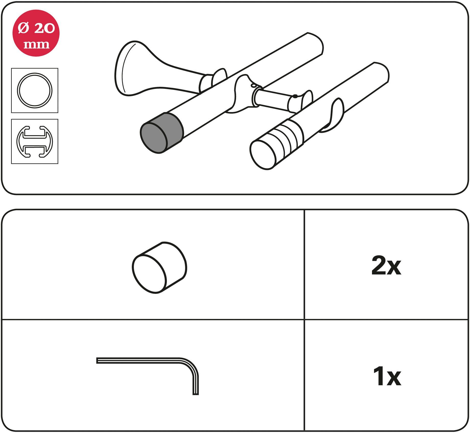 Gardinenstangen-Endstück Endkappe, GARDINIA, (2-St), mm Serie 20 Ø chromfarben Einzelprogramm Chicago