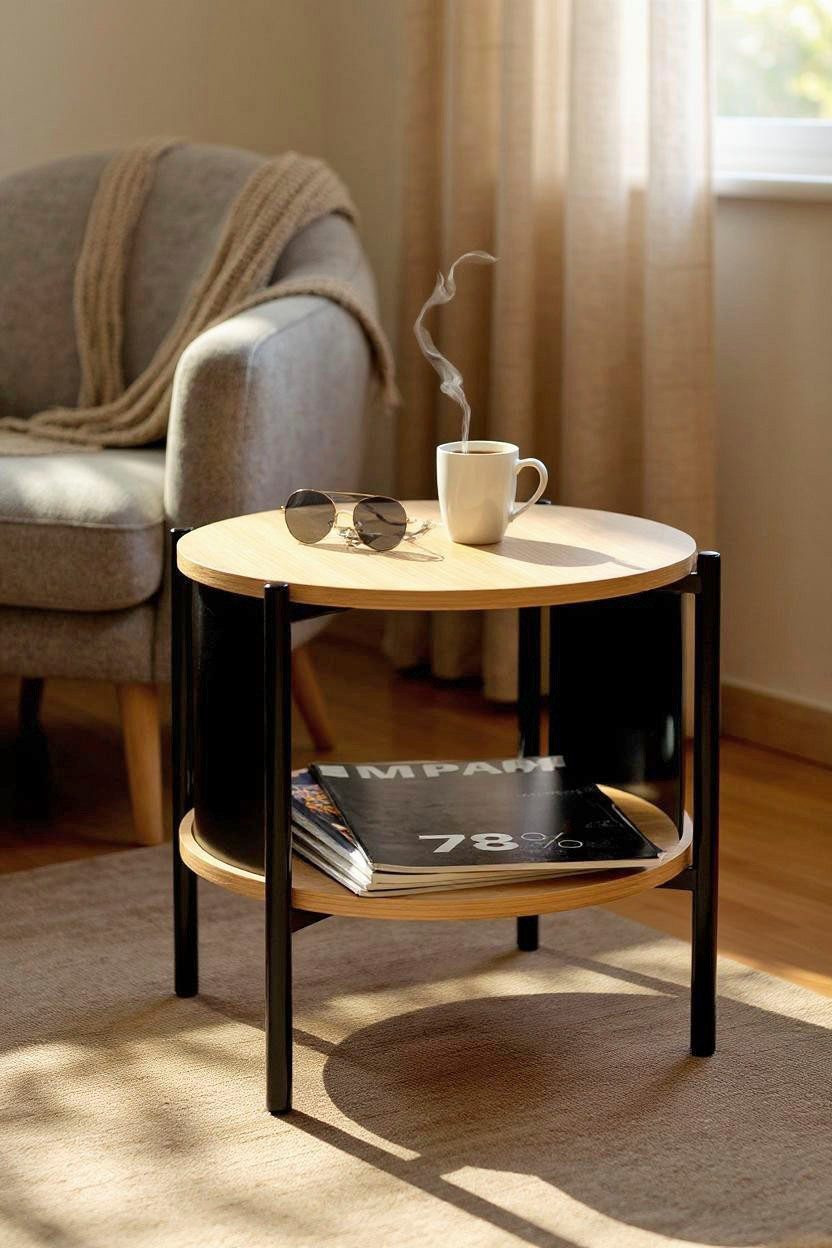 HAKU Beistelltisch Nachtkonsole, Sofatisch, Wohnzimmertisch (1-St), rund - aus MDF Braun - Ø/H 44/44 cm