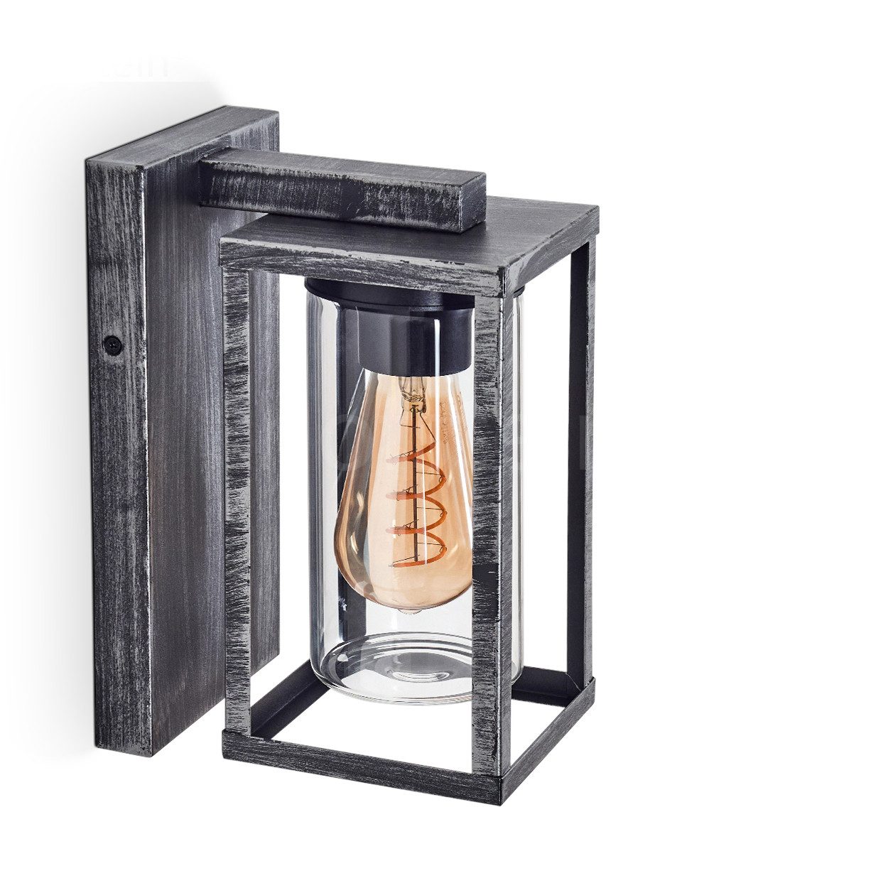 hofstein Außen-Wandleuchte Wandlampe im modernen Look, Metall/Glas in Schwarz-Silberfarben/Klar, ohne Leuchtmittel, Wandleuchte im Industrial-Design, Garten, 1 x E27, ohne Leuchtmittel