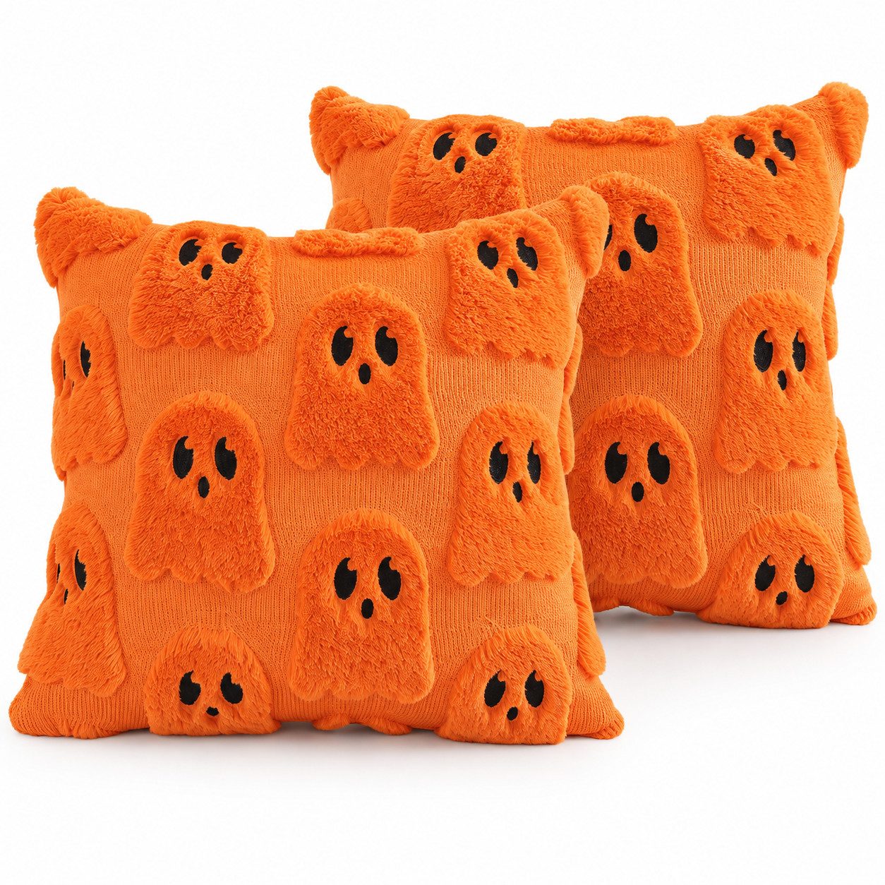Sorvyzxn Kissenbezüge Kissenbezüge 2er Set, 18 × 18 Zoll mit Flauschigem Geistermotiv, Herbstliche Halloween-Deko für Sofa & Zuhause, aus Polyester