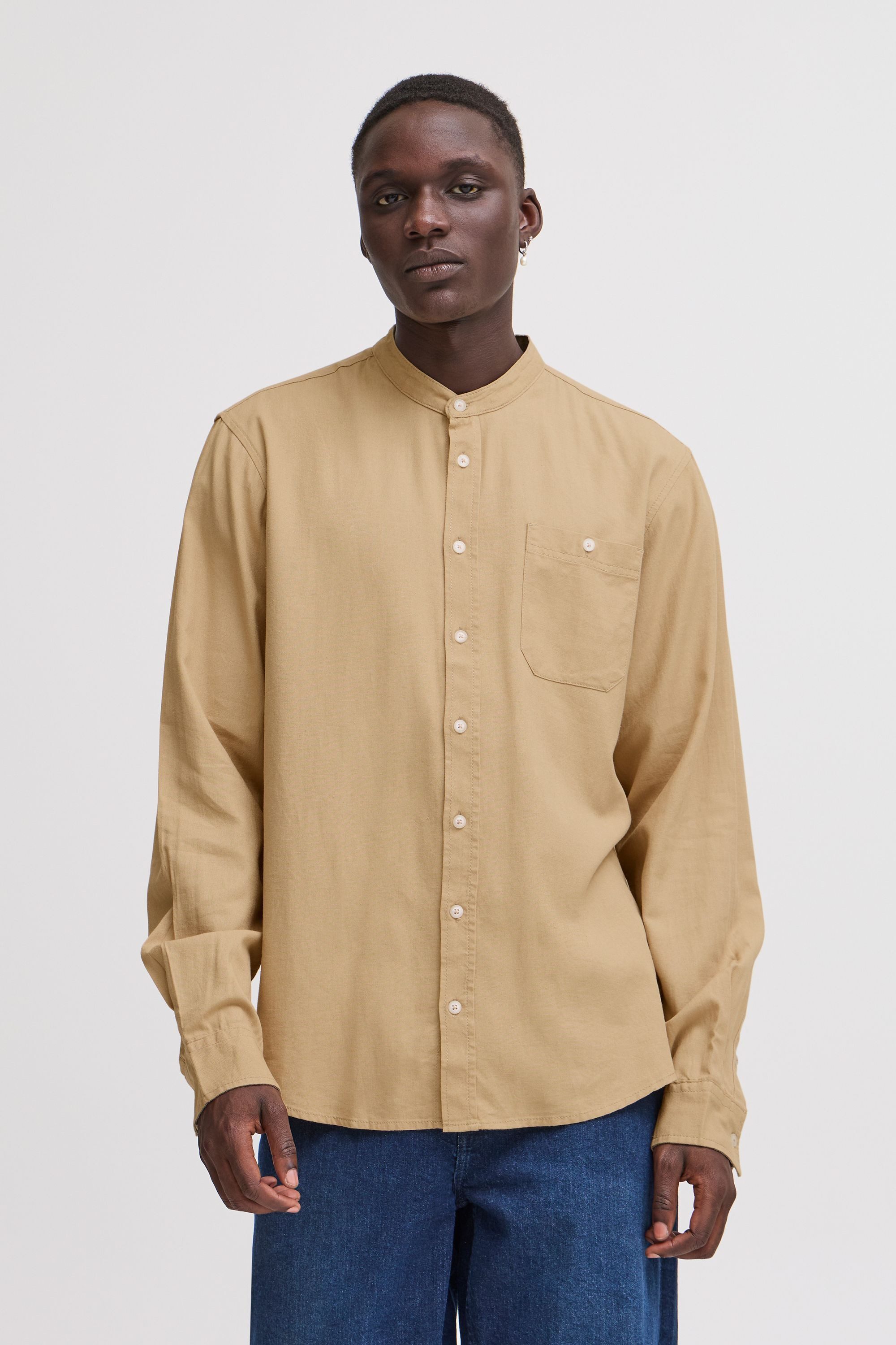 Blend Langarmhemd BHBobby Shirt mandarin Stilvolles Langarmhemd aus Leinenmix