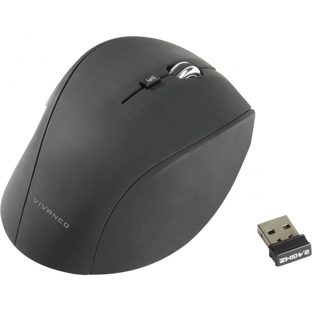 Vivanco VVITMOUSEBT1600K USB Wireless Mouse 1600dpi Silent klick Schwarz Mäuse (Kabellos via USB, Silent Klicks für geräuscharmes Arbeiten)