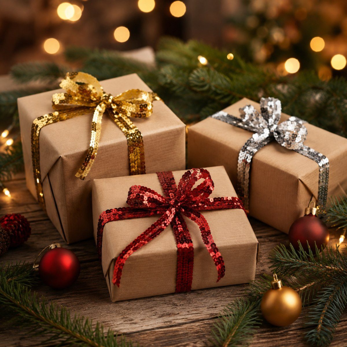 RIFFELMACHER & WEINBERGER Christbaumschmuck Paillettenband 3er Set, 5mm x 3m, Gold/Silber/Ro