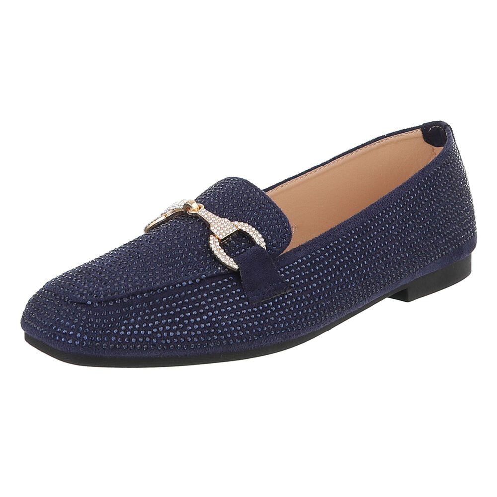 Ital-Design Loafers mit Glitzerdetails für Damen – Eleganter Komfort Slipper (91261565) Blockabsatz Mokassins in Dunkelblau