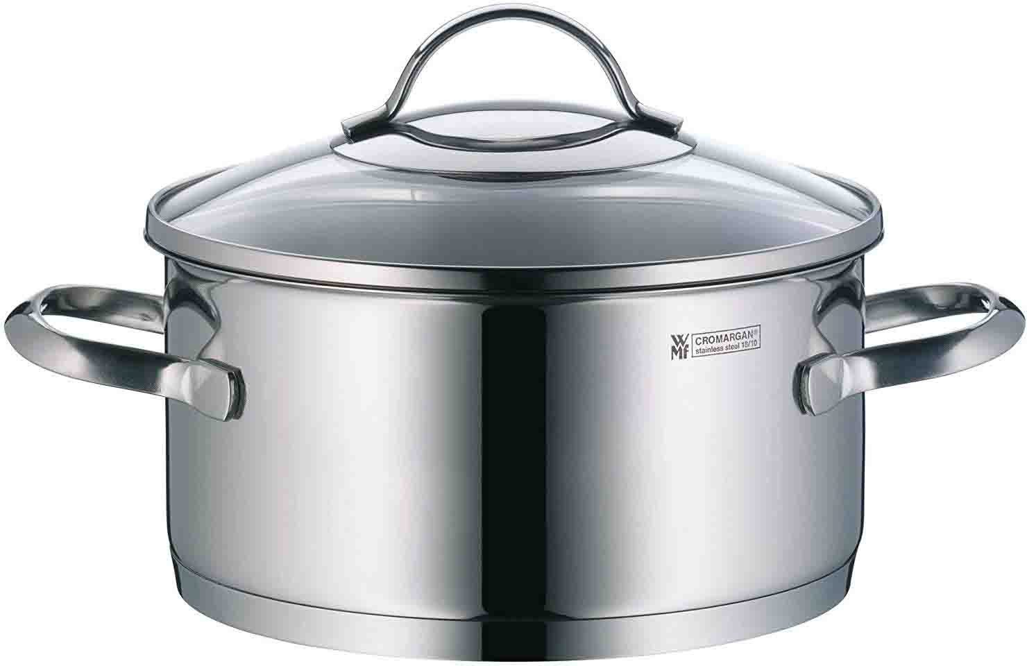 WMF Topf-Set Provence Plus 4-teilig, Induktions Töpfe Set mit Glasdeckel, Cromargan® Edelstahl Rostfrei 18/10 (Set, 7-tlg., Bratentopf Ø 20 cm, Fleischtopf Ø 16/24 cm, Stielkasserolle Ø 16 cm), unbeschichtet, für alle Herdarten geeignet, ohne Innenskalierung