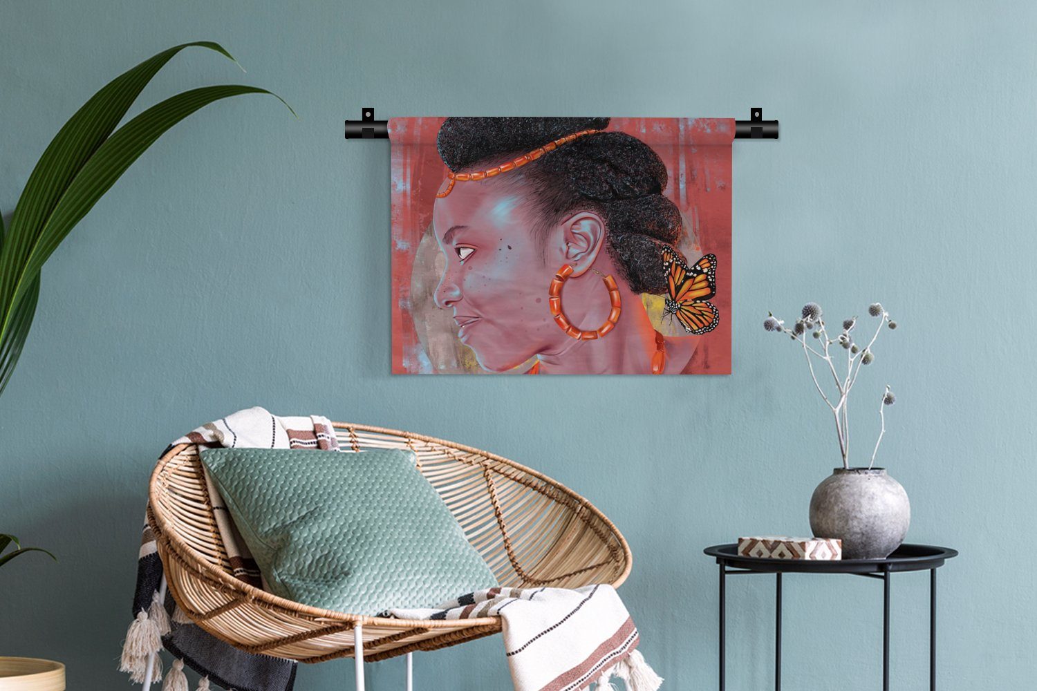 Wanddeko Rot, Kinderzimmer - Schmetterling Schlafzimmer, Wanddekoobjekt Kleid, für MuchoWow - - Porträt Vintage Wohnzimmer, Wandbehang, - Frau