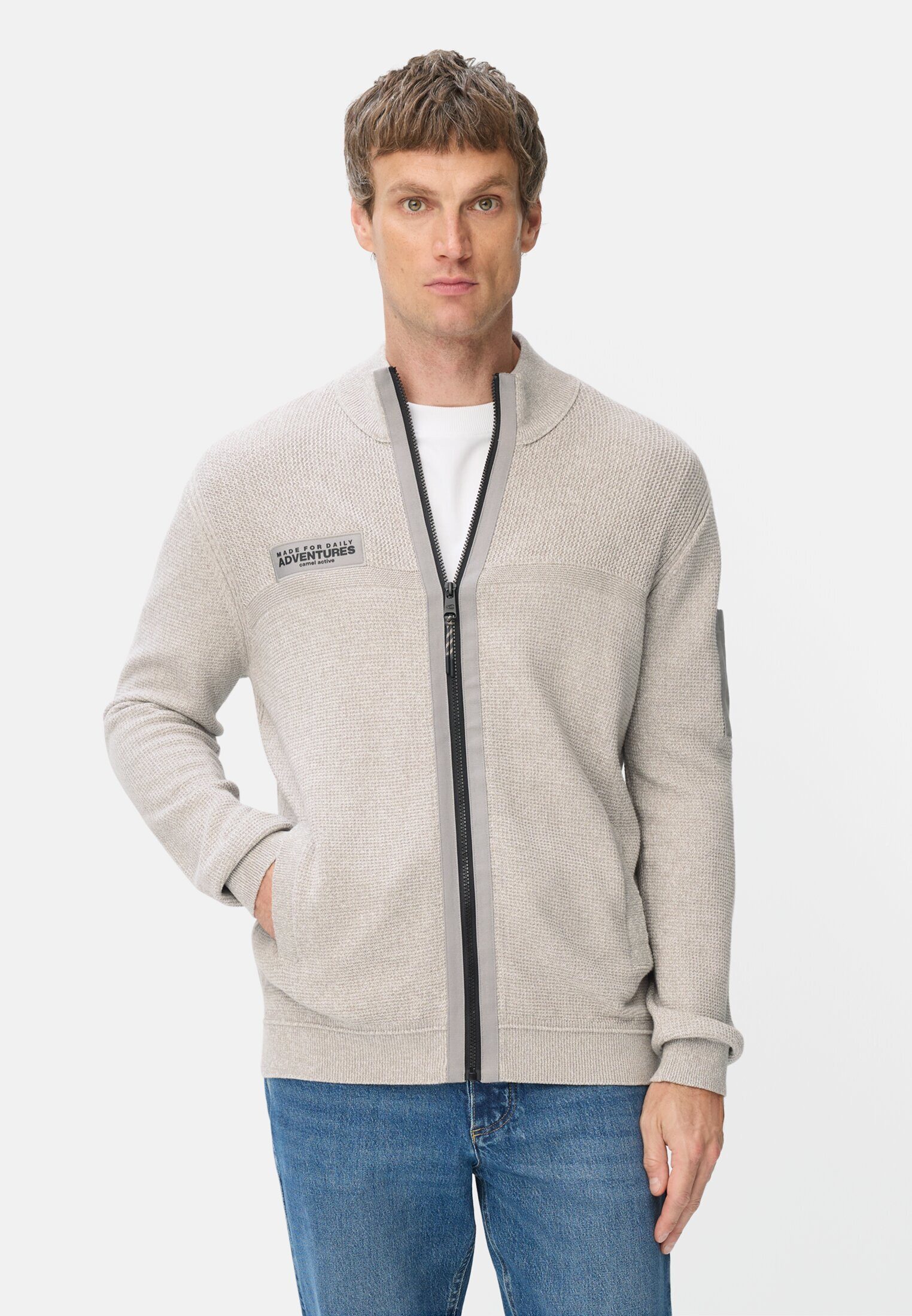 camel active Strickjacke und Stehkragen Langarm Stehkragen
