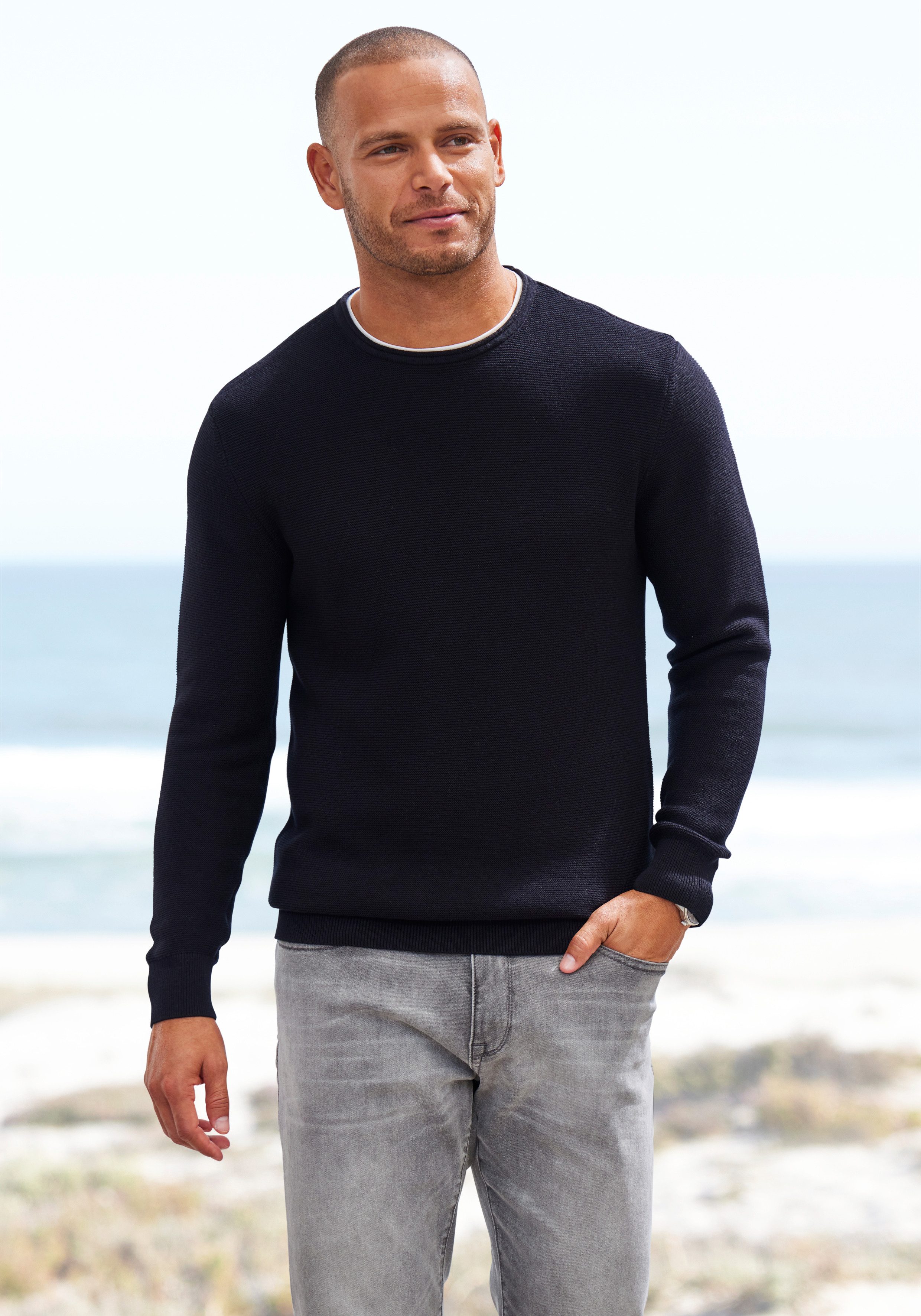 AUTHENTIC LE JOGGER Strickpullover mit Double-Layer Optik, Pullover aus reiner Baumwolle
