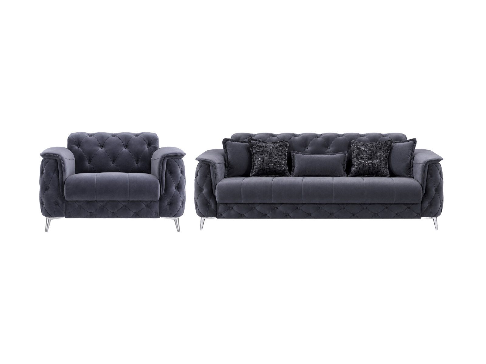 Villa Möbel Polstergarnitur Sucre, (2-tlg. Set, Set besteht aus: 2-Sitzer + Sessel), Anthrazit Sofa Set mit Schlaffunktion durch aufklappbare Sitzfläche