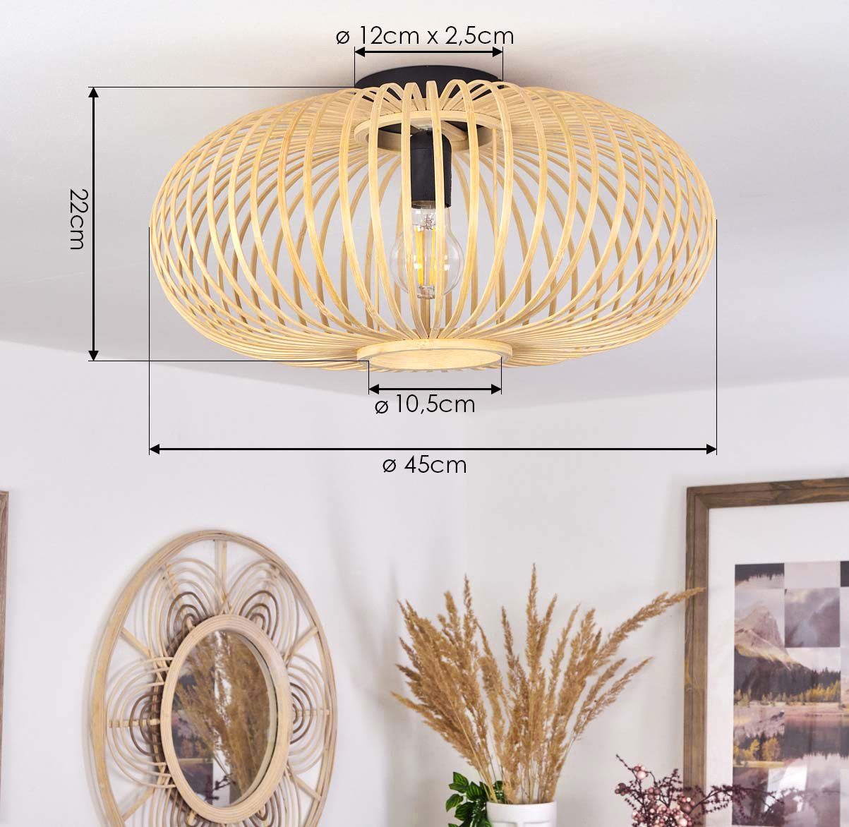 hofstein Deckenleuchte »Aidone« runde Deckenlampe aus Holz/Metall in Natur/Schwarz, ohne Leuchtmittel, Gitter-Optik mit Lichteffekten, E27 – Bild 4 von 5