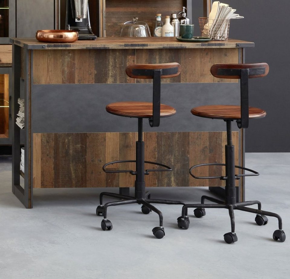 trendteam Bartisch Prime (Hausbar in Used Wood Design und grau, 140 x 105  cm), mit Stauraum