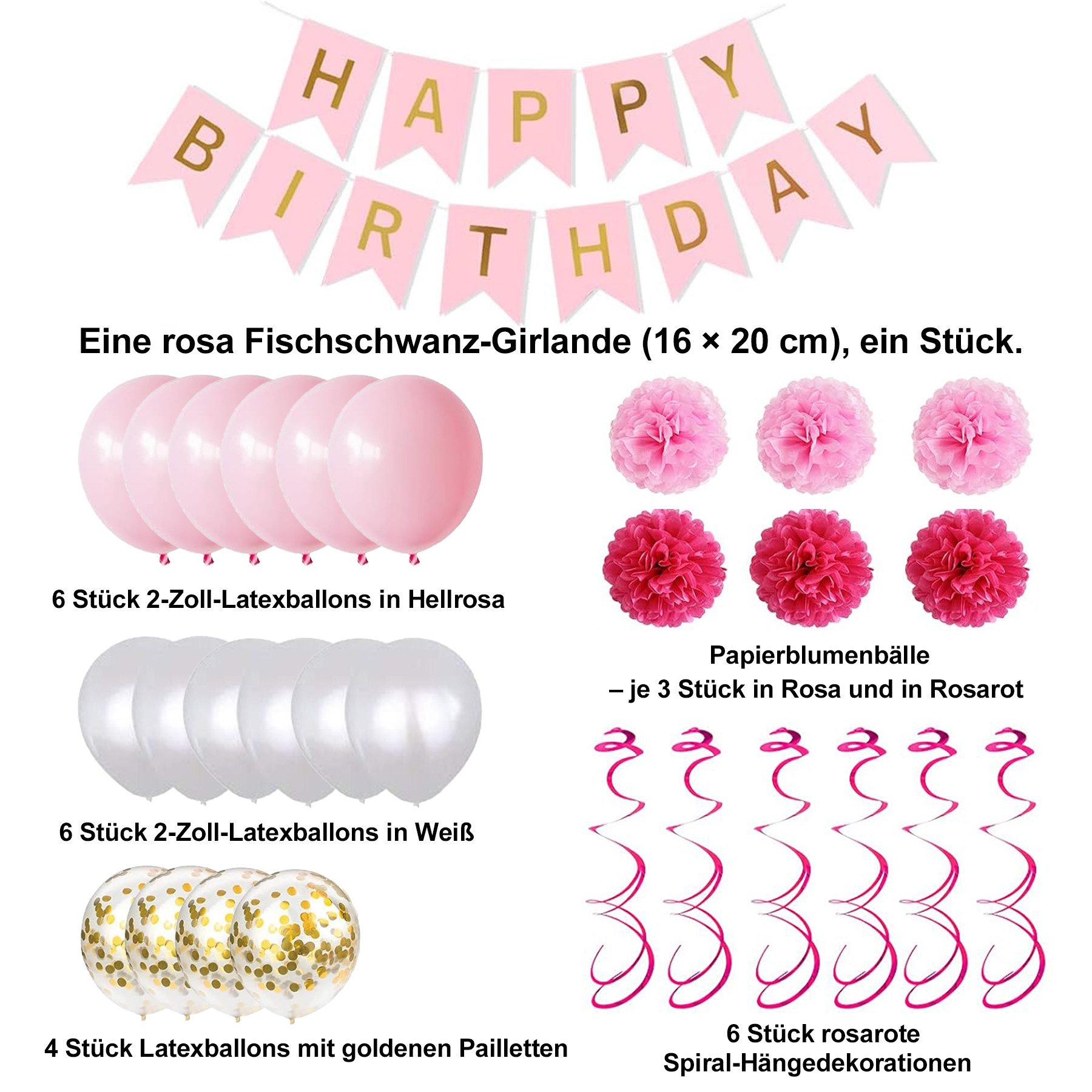 Mutig Hängedekoration Geburtstagsdeko, 29-teiliges Set Luftballons Geburtstag Dekoration Set (Enthält ein „Happy Birthday“-Banner,Papierblumen, Luftballons & Bänder, Macaron Luftballons Geburtstag Dekoration Set,Party-Dekorationsset), Geeignet für Geburtstagspartys für Mädchen, Jungen, Männer und Frauen