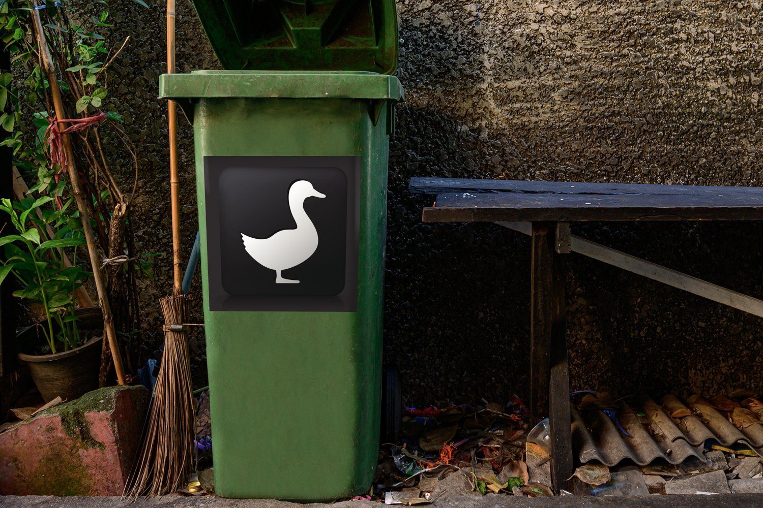 Abfalbehälter Container, Sticker, Illustration Mülltonne, (1 schwarzem Mülleimer-aufkleber, Ente Wandsticker Hintergrund auf einer St), MuchoWow
