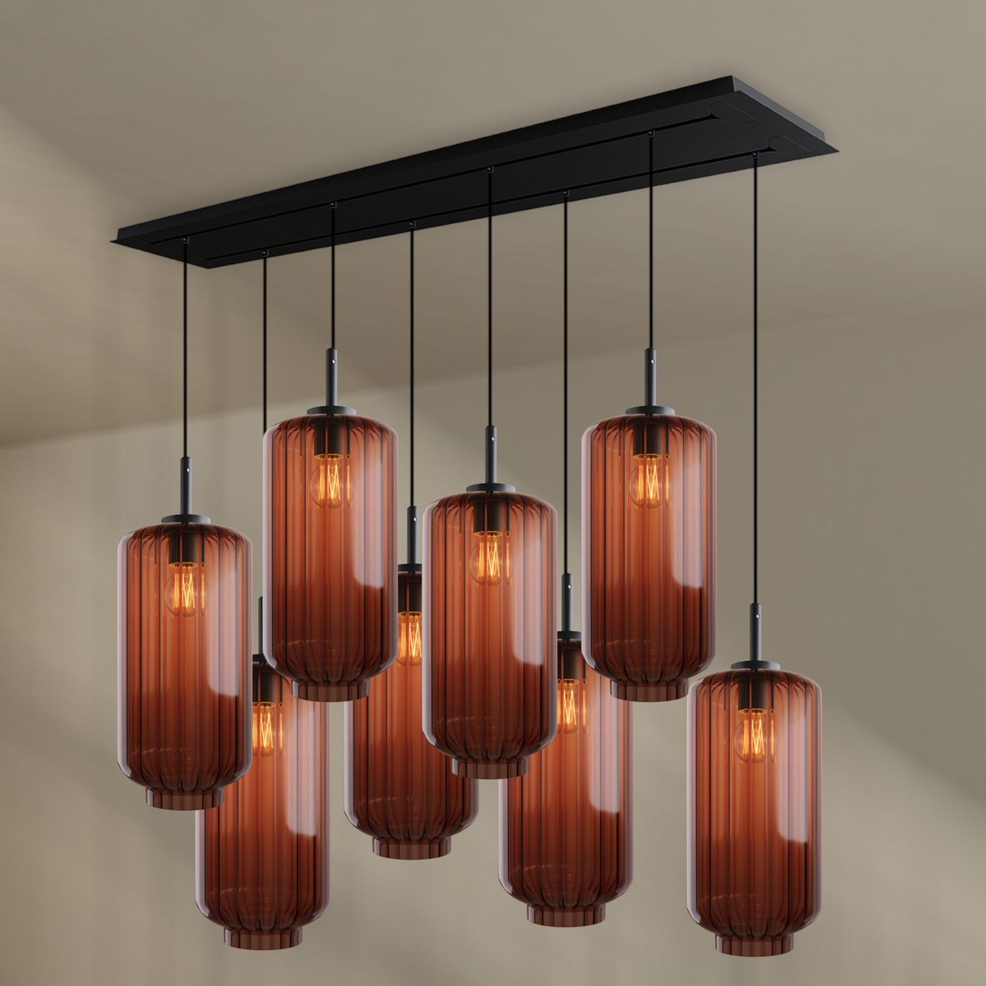 s.luce Pendelleuchte Velo Esstischleuchte 8-flg 160cm 2-reihig Ø 18cm Braun