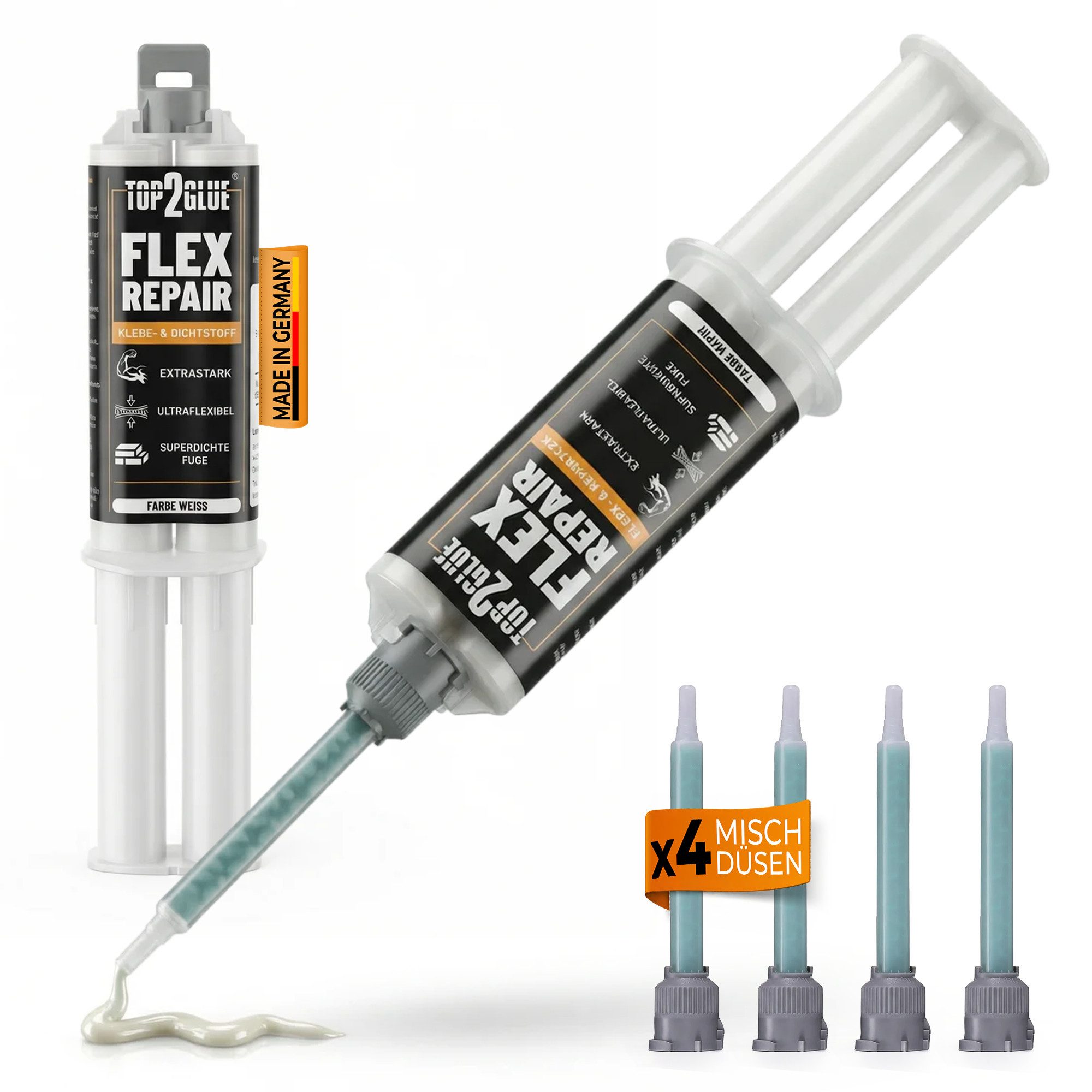 Top2Glue Montagekleber 2K-Kleber Flex Repair 2K MS Polymer, weiß, 35 g mit 4 Mischdüsen – Bild 2 von 5