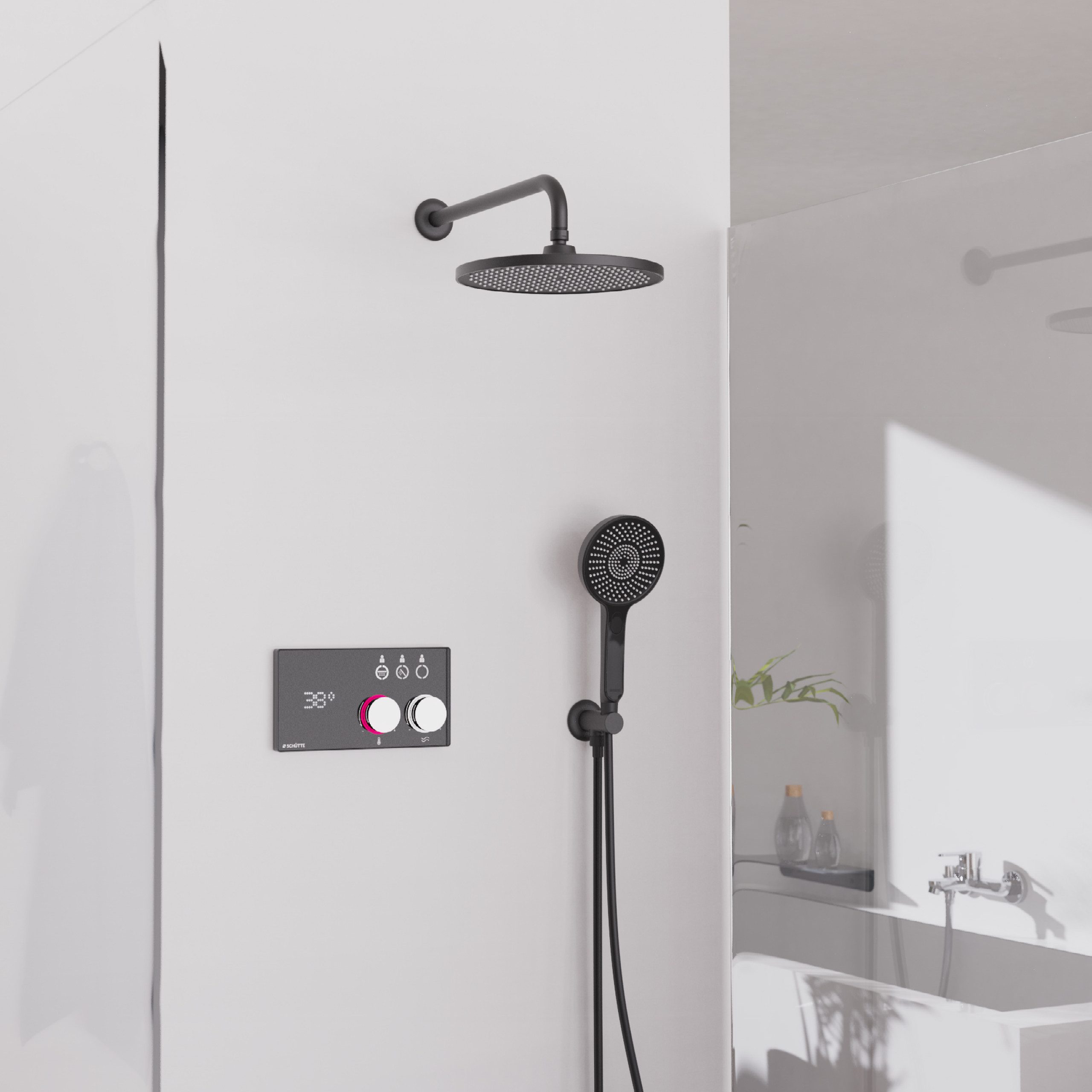 Schütte Brausegarnitur AQUADOT, Überkopfbrauseset mit digitalem Duschsystem