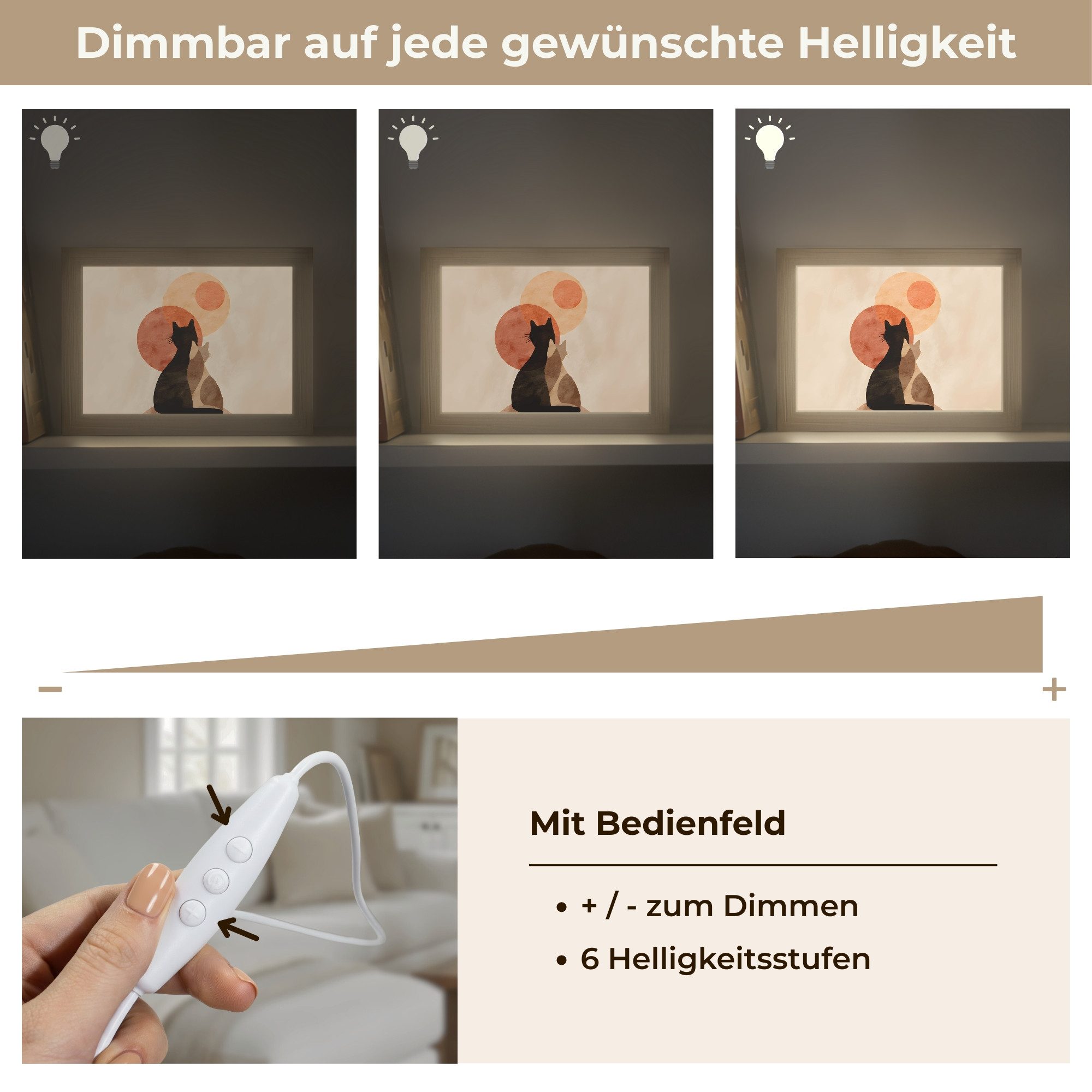 OnlyWow Tischleuchte Lightbox Katzen - Schwarz - Abstrakt - Kreise, Dimmbar, Farbwechsel, LED, Warmweiß, Kaltweiß, Neutralweiß Einstellbar, Tischlampe, Schreibt – Bild 5 von 5