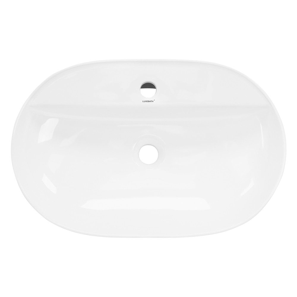 LuxeBath Waschbecken Waschtisch Aufsatzwaschbecken aus Keramik für Badezimmer / Gäste-WC, Handwaschbecken Weiß inkl. Ablaufgarnitur ohne Überlauf