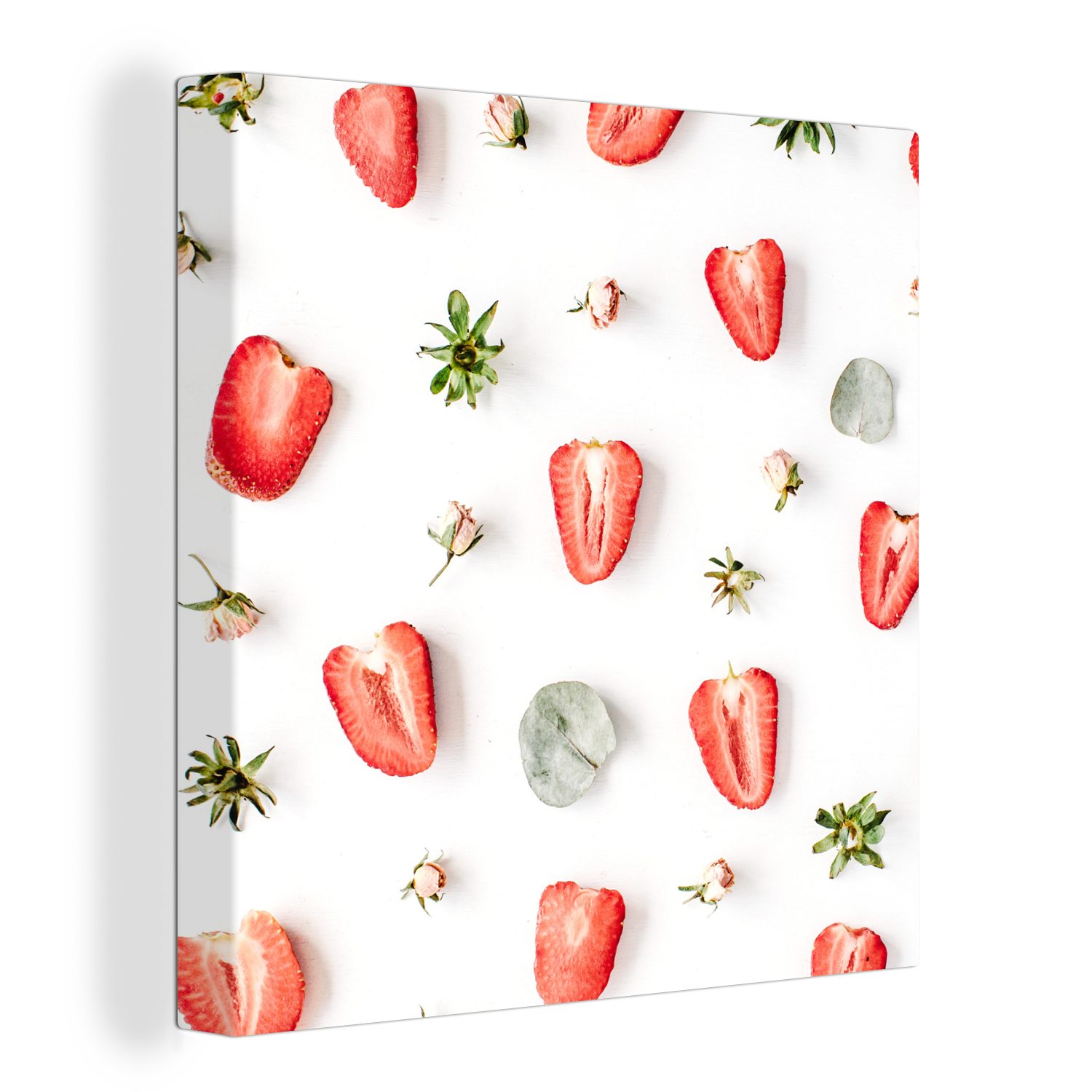 OneMillionCanvasses® Leinwandbild Sommer - Erdbeeren - Eiswürfel, (1 St), Leinwand Bilder für Wohnzimmer Schlafzimmer
