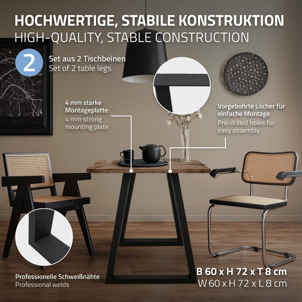 ECD Germany Tischbein 2x Tischgestell Tischkufen Trapez Design aus pulverbeschichtetem Stahl, Metall Möbelfüße 60x72 cm Tischuntergestell für Esstisch Schreibti – Bild 2 von 5