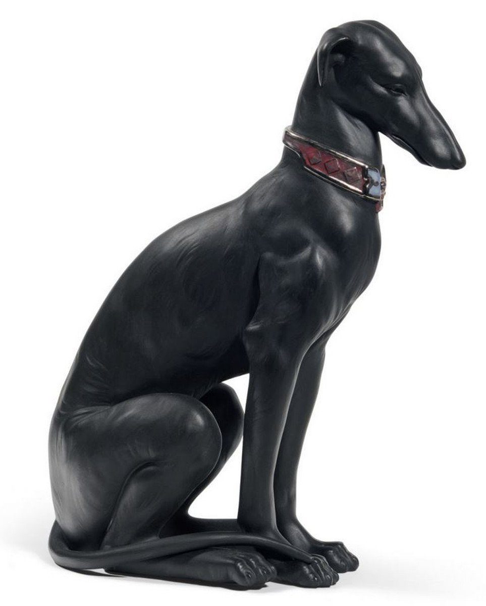 Casa Padrino Dekofigur Casa Padrino Luxus Porzellan Skulptur Windhund Schwarz 11 x H. 30 cm - Luxus Qualität