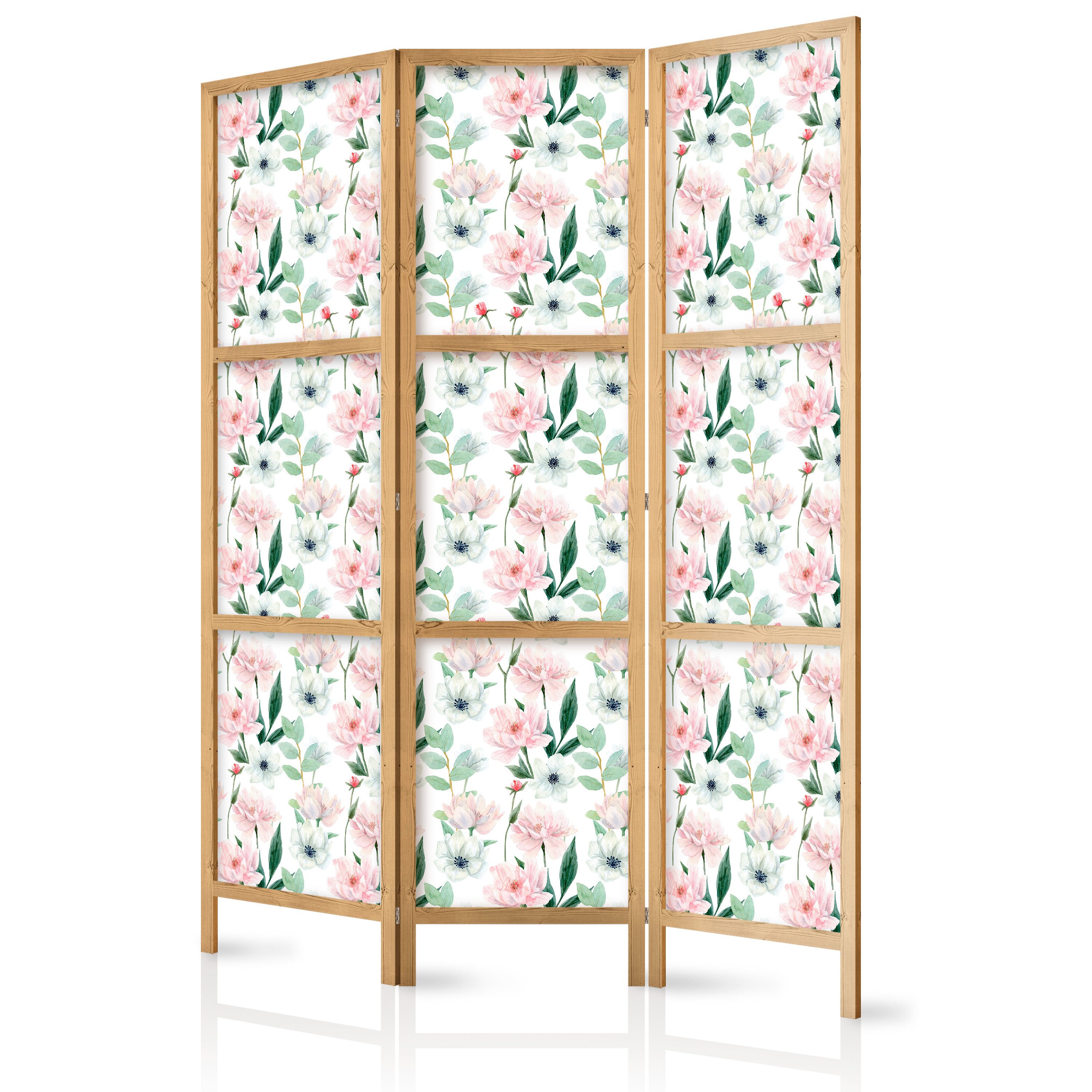 Muralo Paravent 3-teilig Japanischer Paravent klappbar Rosa Blumen (Packung, 1 St., 135x172 cm), Für das Wohnzimmer, das Schlafzimmer