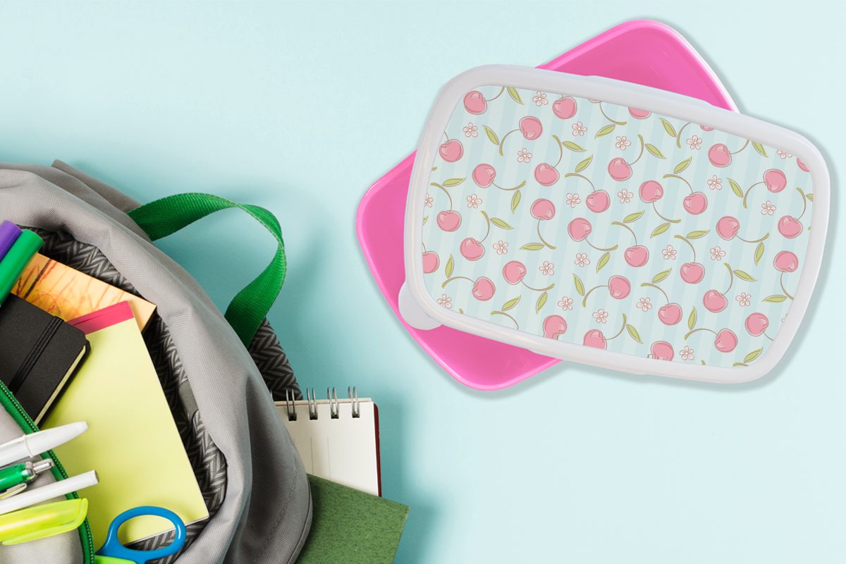 Sakura, Snackbox, Muster Kinder, (2-tlg), für - Mädchen, - Brotbox rosa Kunststoff Erwachsene, Kunststoff, Kirschen MuchoWow Brotdose Lunchbox
