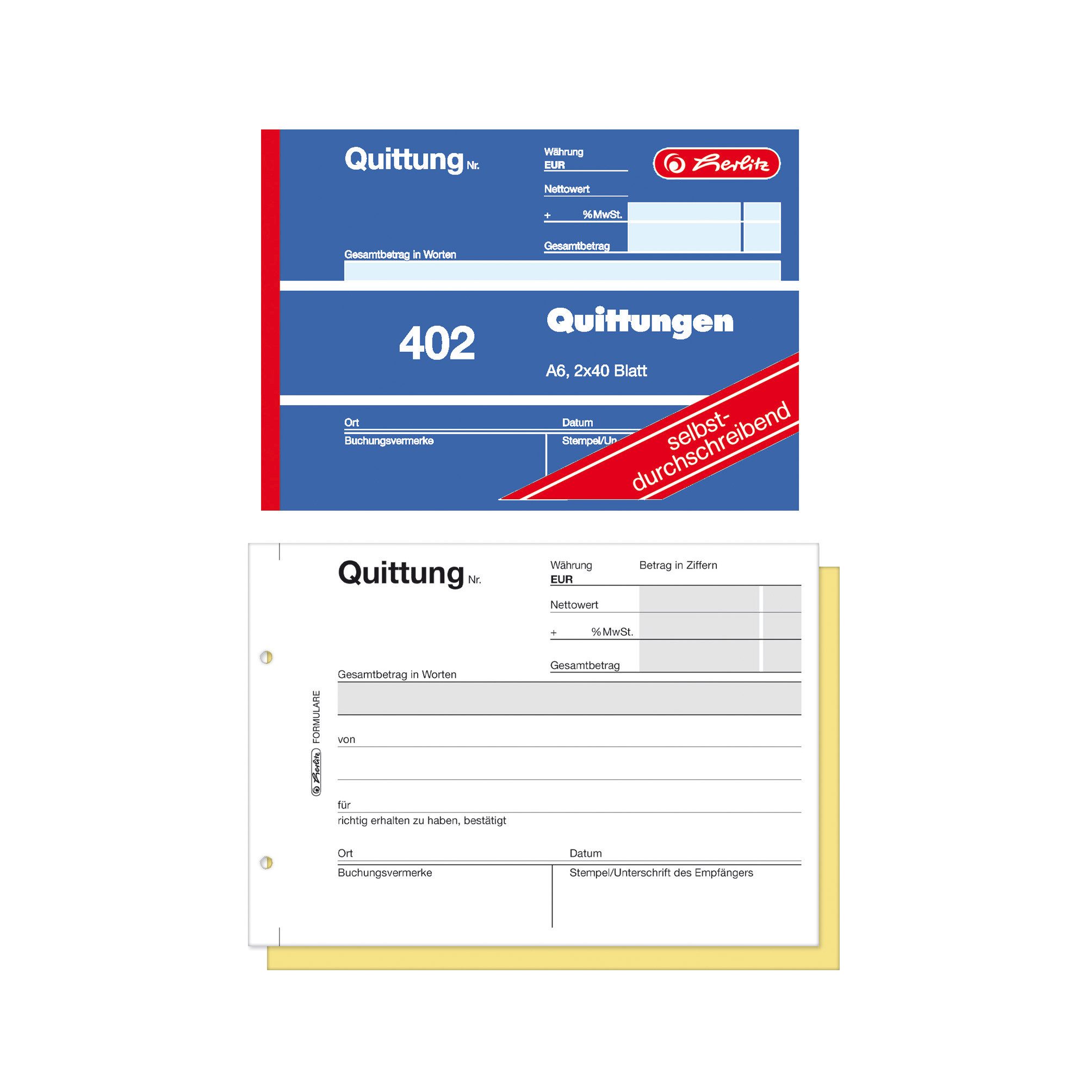 Herlitz Formularblock Herlitz Quittungsblock A6 402 2x40 Bl. selbstdurchschreibend FSC