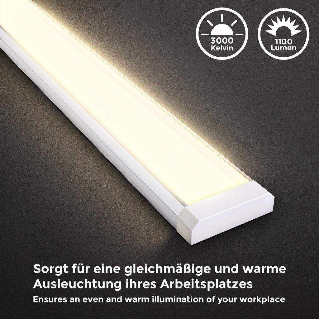 B.K.Licht LED Unterbauleuchte mit Schalter 57x4,9 cm Küche 230V weiß-silber, LED fest integriert, 2700K - Extra-Warmweiß, 3000K Schranklicht flach 10W 1100lm Aluminiumgehäuse Esszimmer Schrank