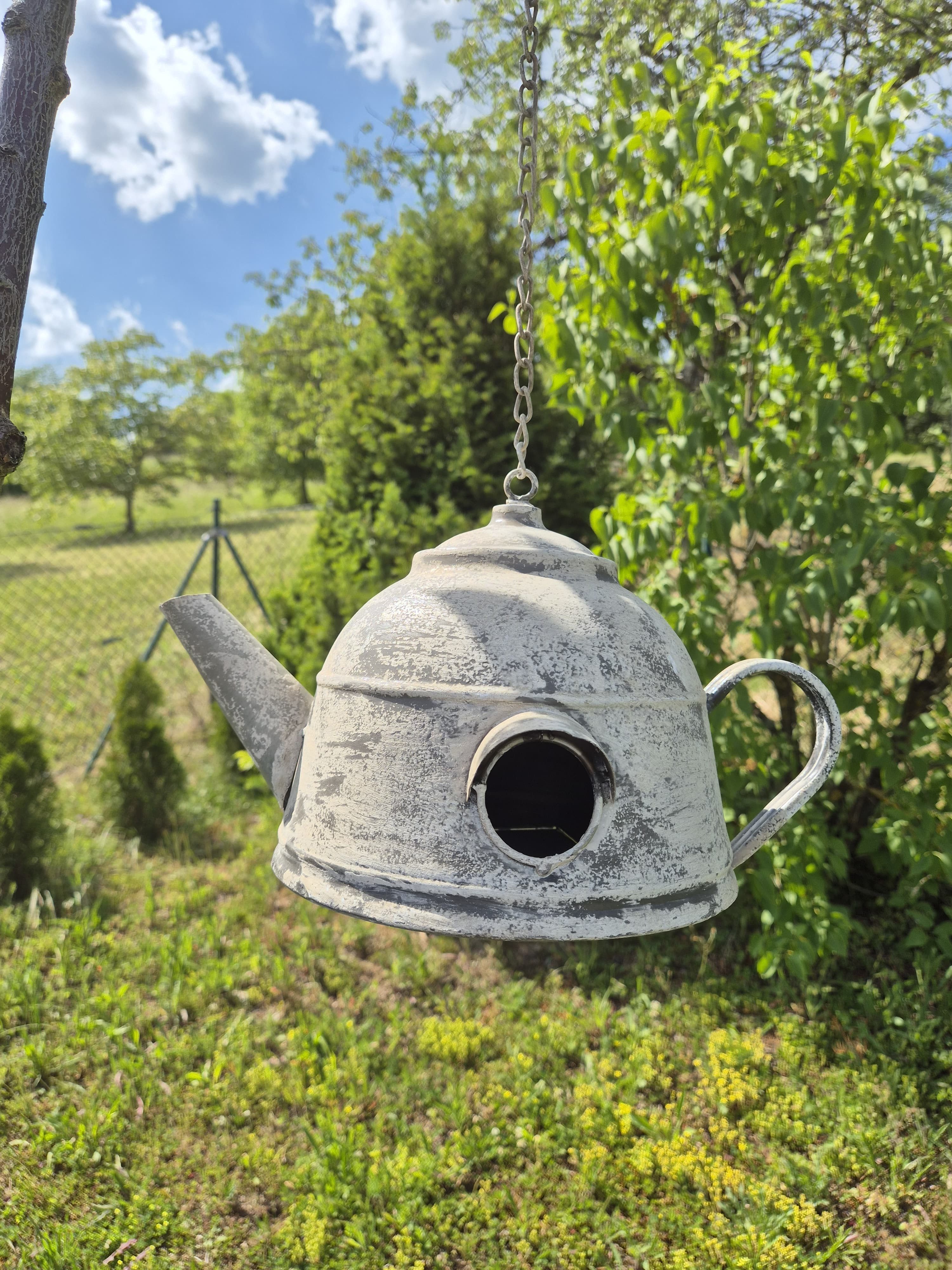 Posiwio Vogelhaus Vogel-Nistkasten "Teekanne" – Charmanter Blickfang für Ihren Garten, Vintage-Look