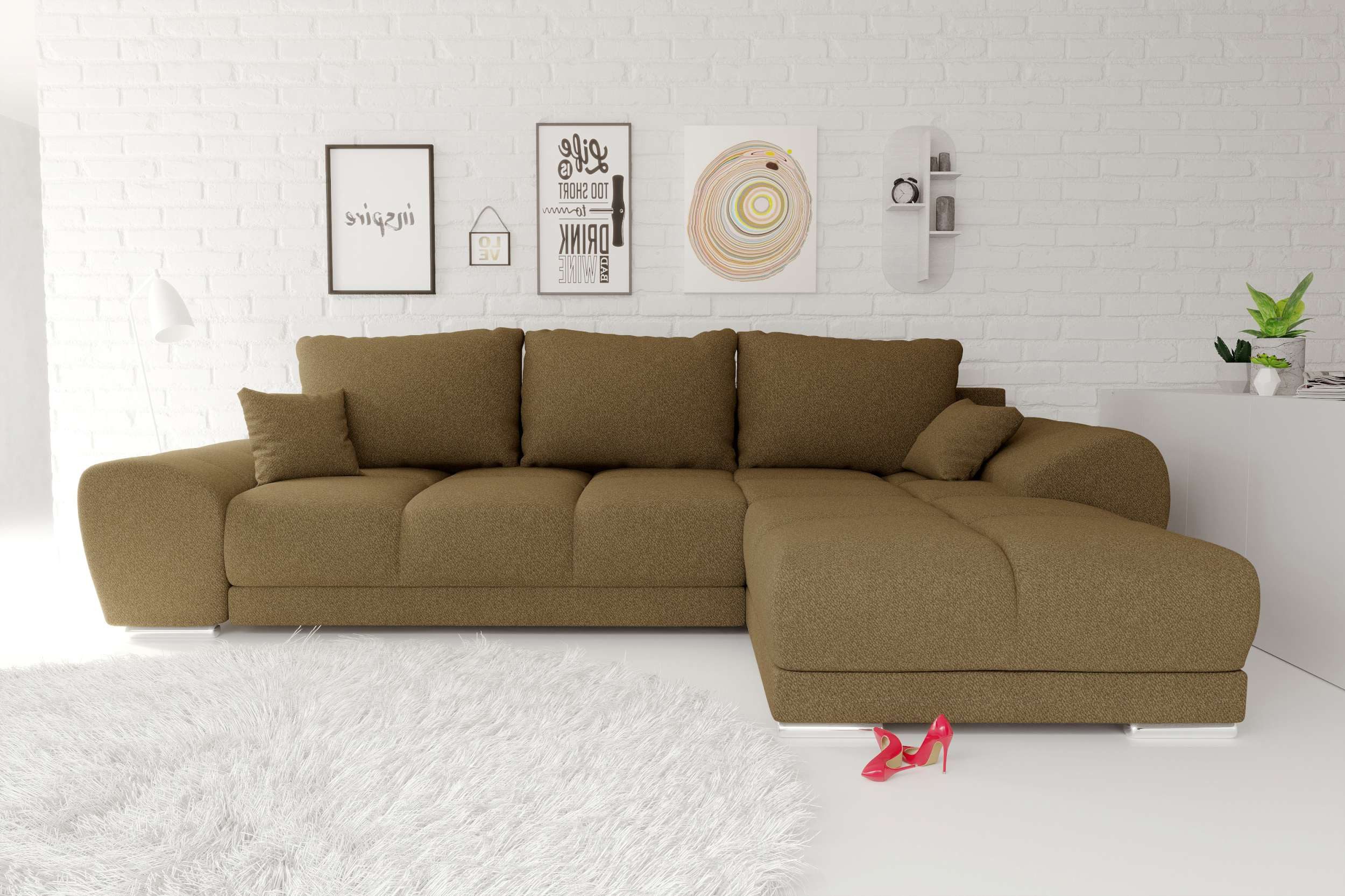 99rooms Ecksofa Antalya, Sofa L-Form, Eckcouch, mit Rückenkissen, Schlaffunktion, Strukturstoff NEVE