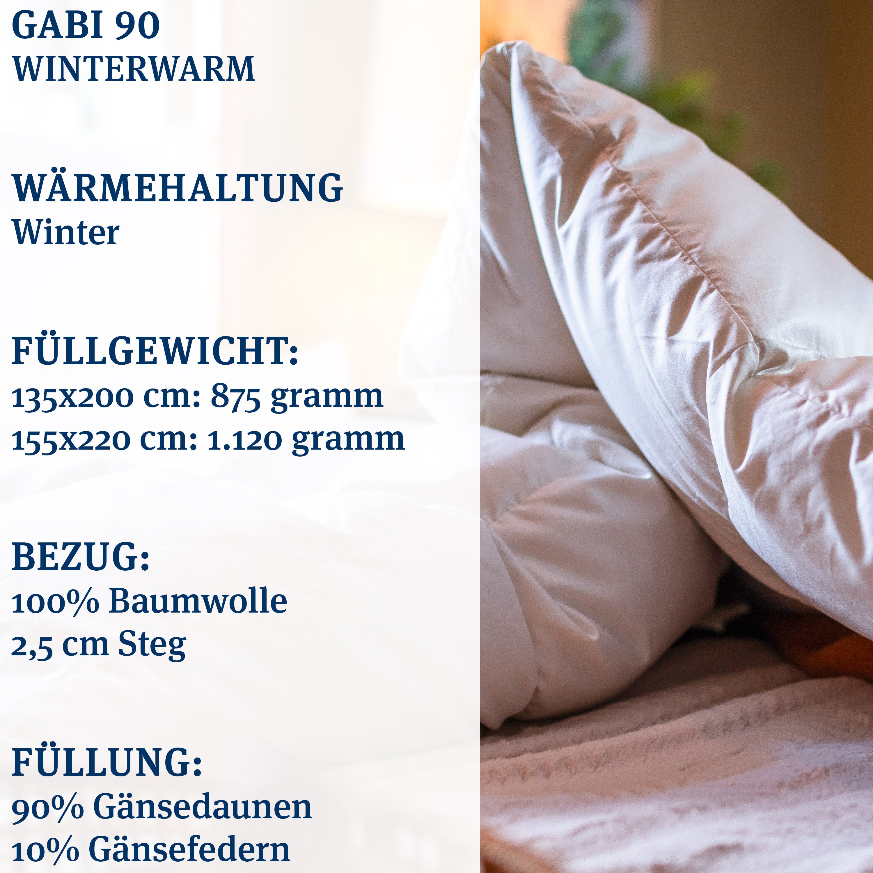 Paradies Gänsedaunenbettdecke Gabi 90, Daunendecke 135x200 cm, 155x220 cm und 200x200 cm, Füllung: 90% Daunen, 10% Federn, Bezug: 100% Baumwolle, warme Winterde – Bild 4 von 5
