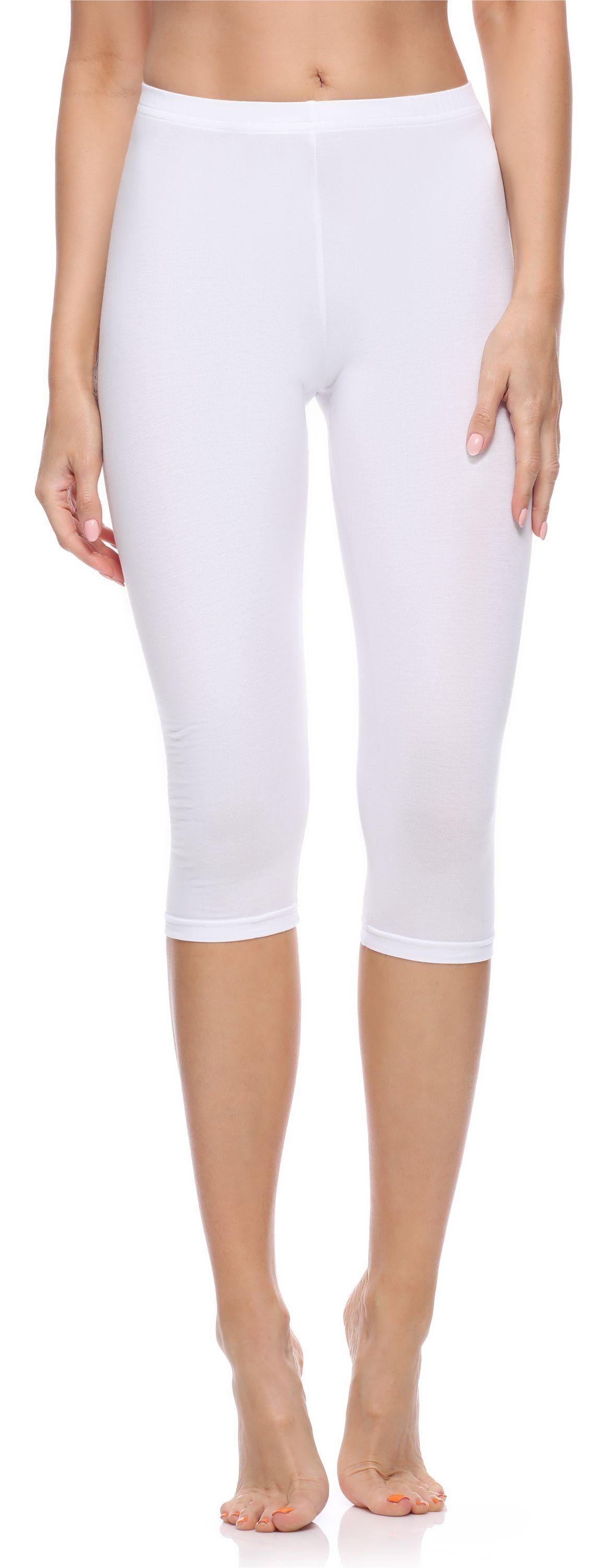 Merry Style Leggings Damen 3/4 Capri Leggings aus Baumwolle MS10-199 (1-tlg) elastischer Bund Weiß