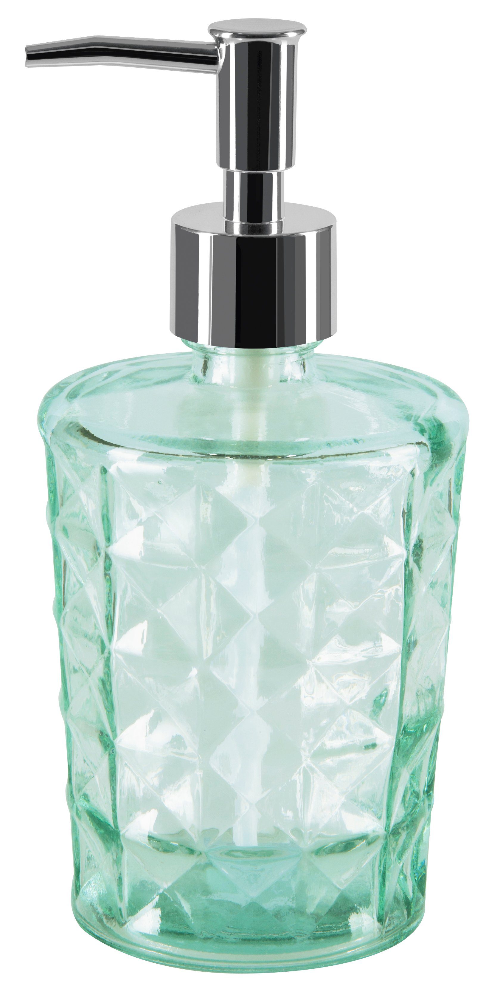 spirella Seifenspender CARLA, 100% recyceltes Glas, Oberflächenstruktur in 3D-Optik, exklusives Design, Made in Europe, 400 ml, grün