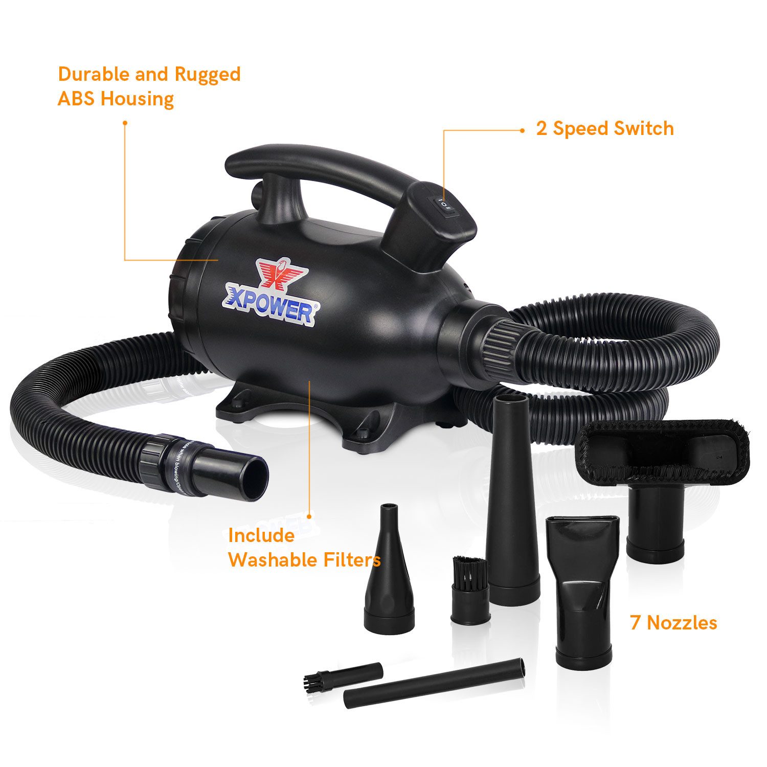 XPOWER Handstaubsauger Tragbar Luftgebläse 2-in-1 Trockner & Staubsauger Spaltreinigung, 1000 W, mit Beutel, leicht & kompakt, extreme Reinigungskraft, inkl. Zusatzdüsen