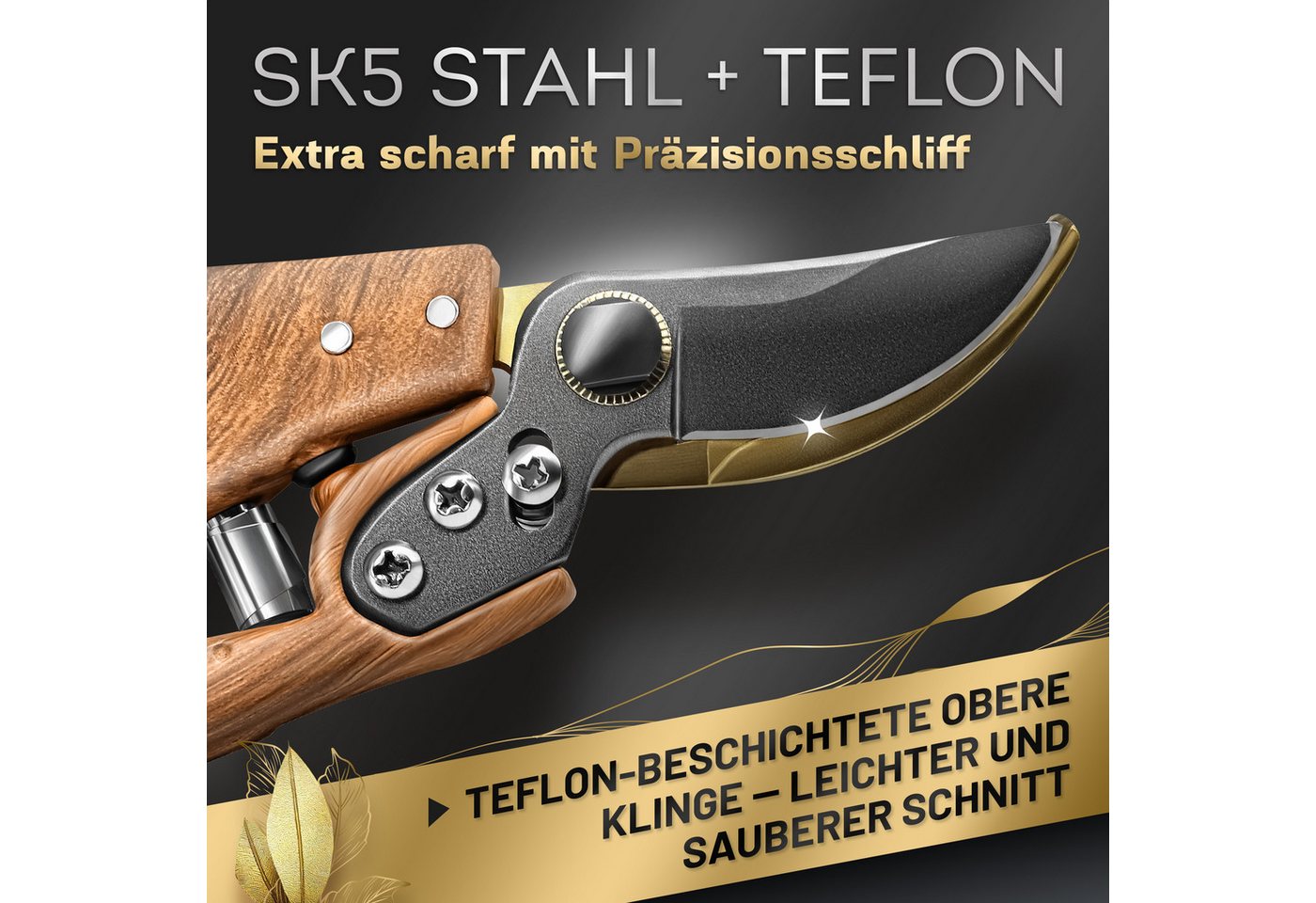 Thumbnail - GRÜNTEK Gartenschere Premium Gartenscheren Set Bypass 210 mm mit Echtleder-Holster, (Gartenschere + Holster), Die 210 mm...