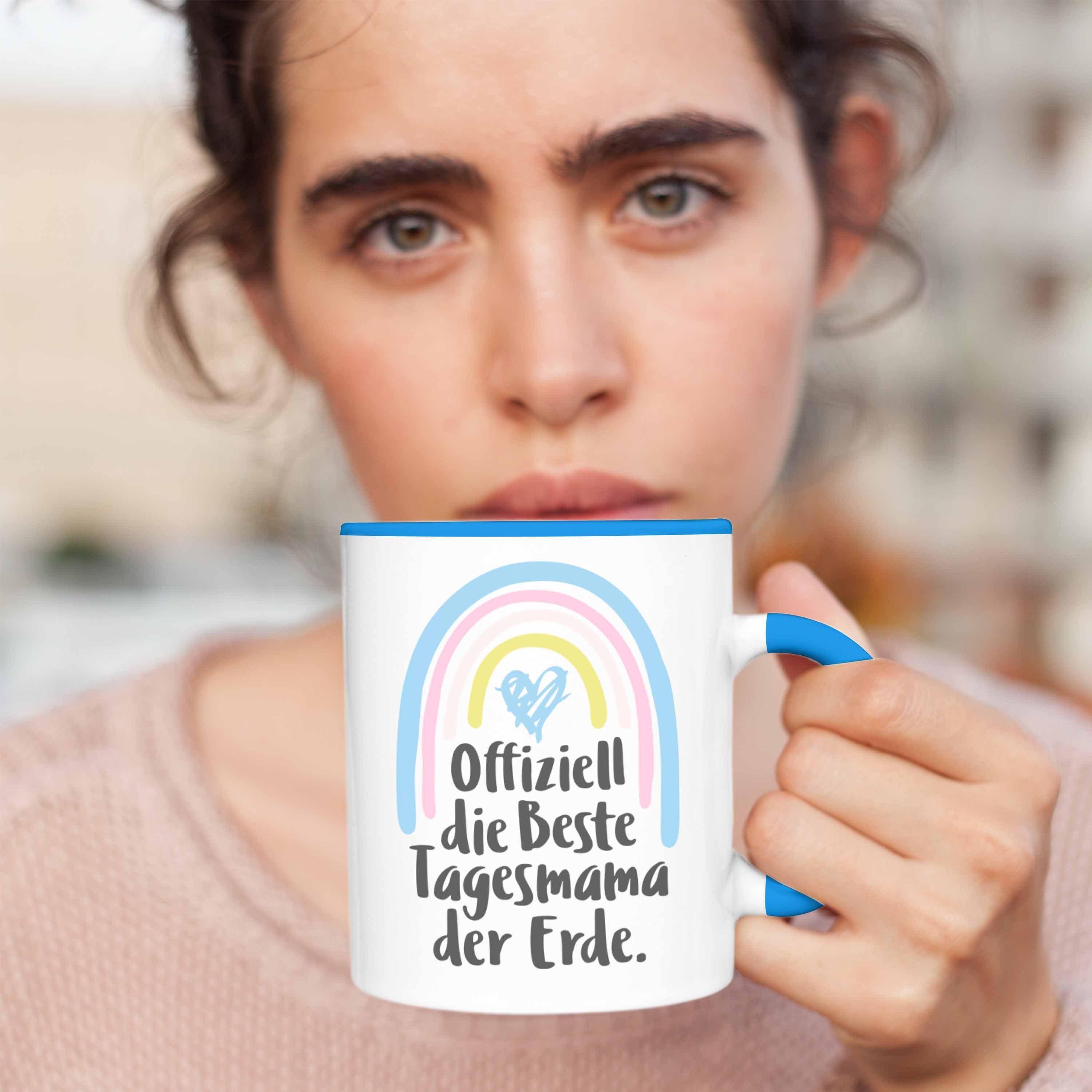 Erzieherin Tasse Geschenkidee Herz Tagesmama Aufpasserin Erde Tasse Tagesmutter - mit Beste der Trendation Trendation Blau Geschenk