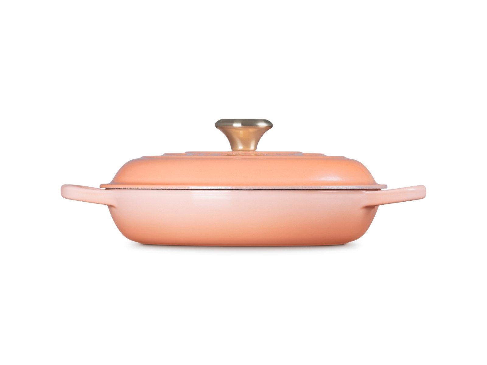 LE CREUSET Kochtopf Gourmet-Profitopf Signature rund mit Goldknopf pêche 26cm, Emailliertes Gusseisen