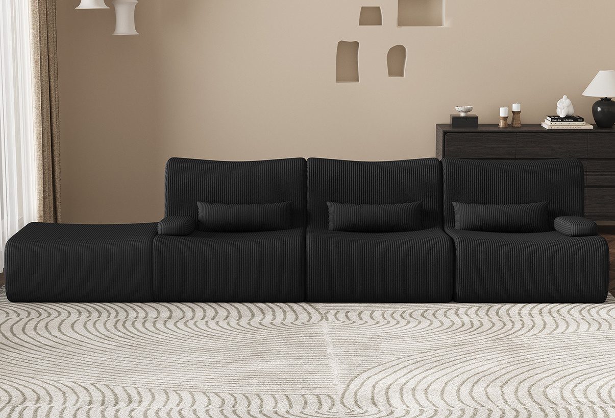 Lexzurn Ecksofa Ecksofa mit Schlaffunktion 250 x 170 x 76 cm, L-förmige Couch aus Cord, Memory-Schaumstoff, Tiefer Sitzfläche, Modulares Sofa mit Chaiselongue für Wohnzimmer und Schlafzimmer