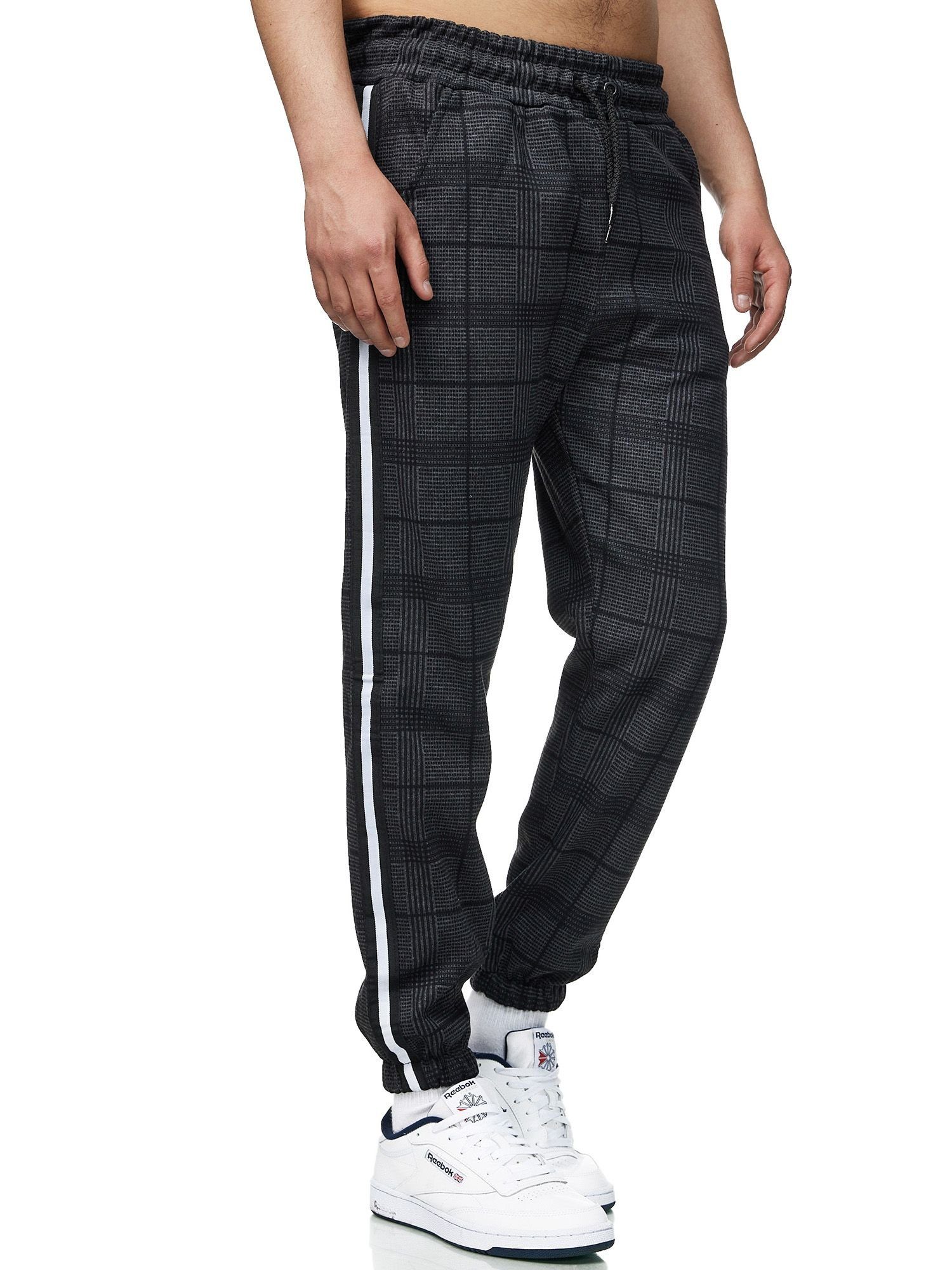 Jogginghose Schwarz Sweatpants 1-tlg) Trainingshose Stripe Kayna Sweatpants, Fitness Jogginghose Freizeit Männer John Sport (Sporthose Casual Trainingshose hose Herren