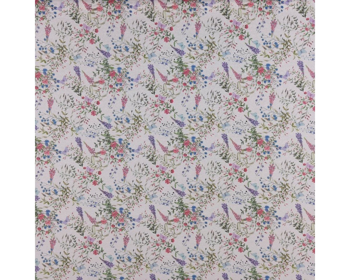 Thumbnail - SCHÖNER LEBEN. Stoff Dekostoff Malva Blumen Schmetterlinge weiß lila rosa blau 1,40m Breite