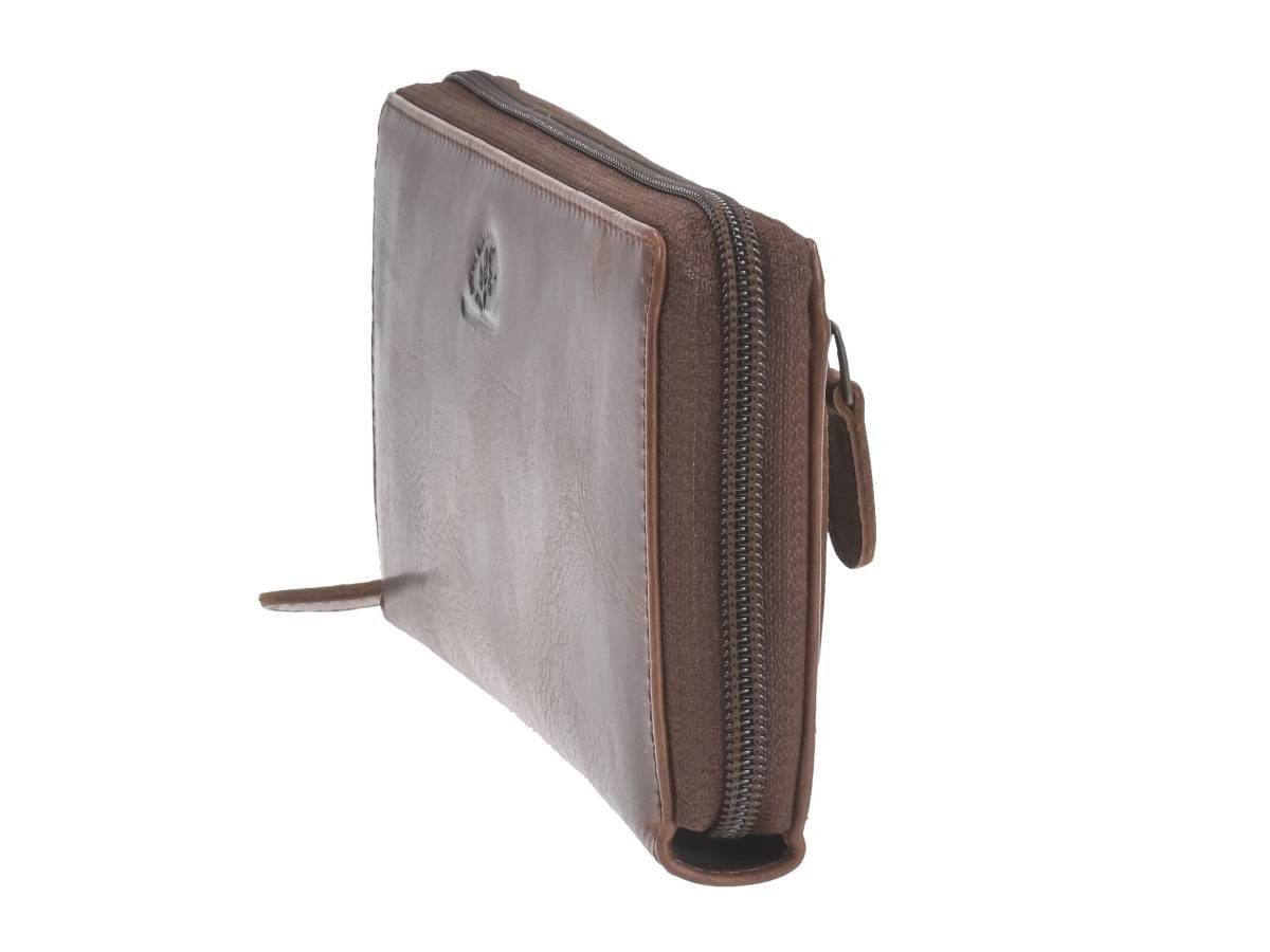 Greenburry Geldbörse "Rugged" Damenbörse Portemonnaie Leder 19x10cm teak braun, Lederbörse, 12 Kartenfächer, RFID-Schutz, Langbörse