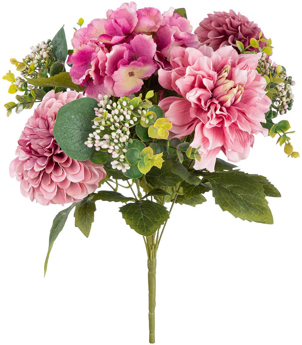 Kunstblume Kunstblumenstrauß Posy Chrysantheme, Dahlie, Hortensie, GILDE, Höhe 42 cm, ein Mix aus 3 Blumenarten