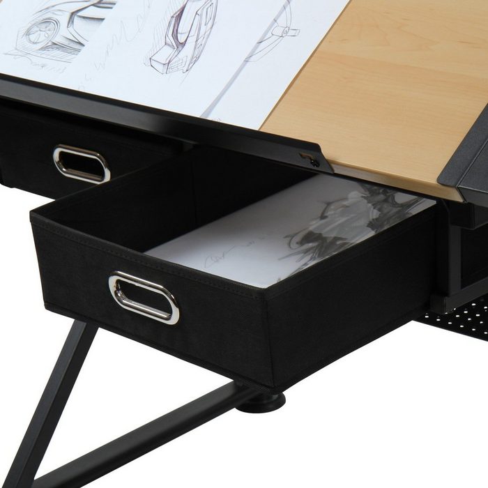 MIADOMODO Zeichentisch Zeichentisch mit Hocker - Schreibtisch Bürotisch Architektentisch JN12266