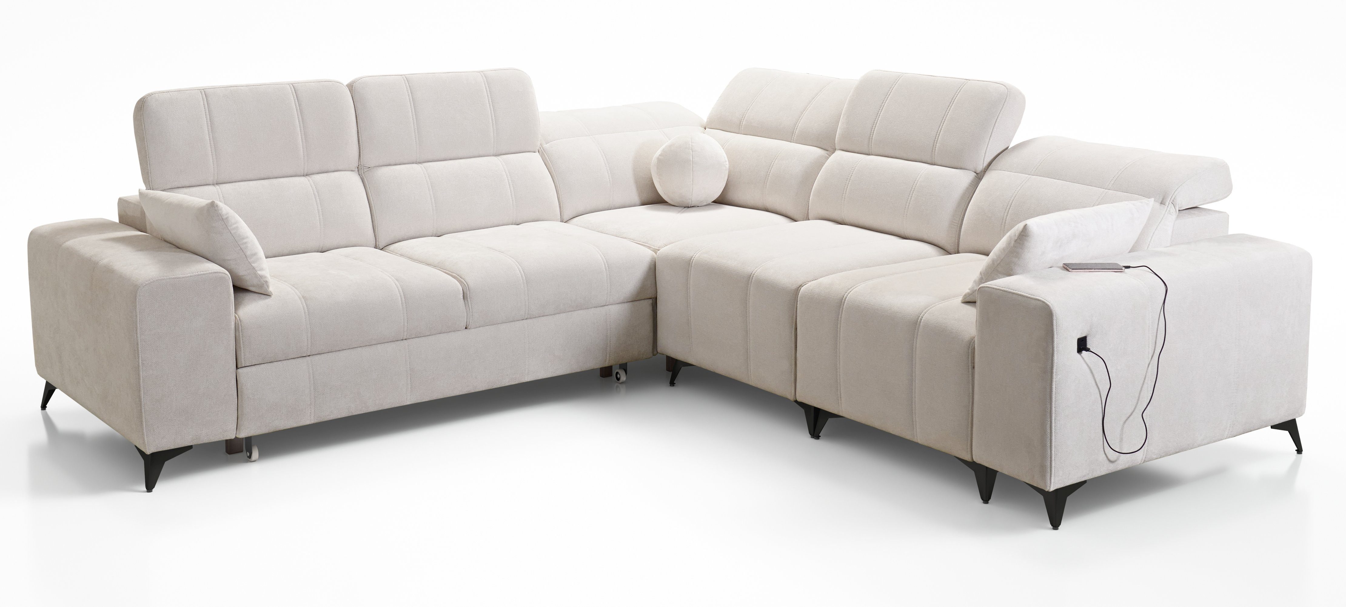 Möbel für Dich Ecksofa Dafne 3 mit USB, Schlaffunktion und zwei Bettkästen, mit verstellbaren Kopfstützen