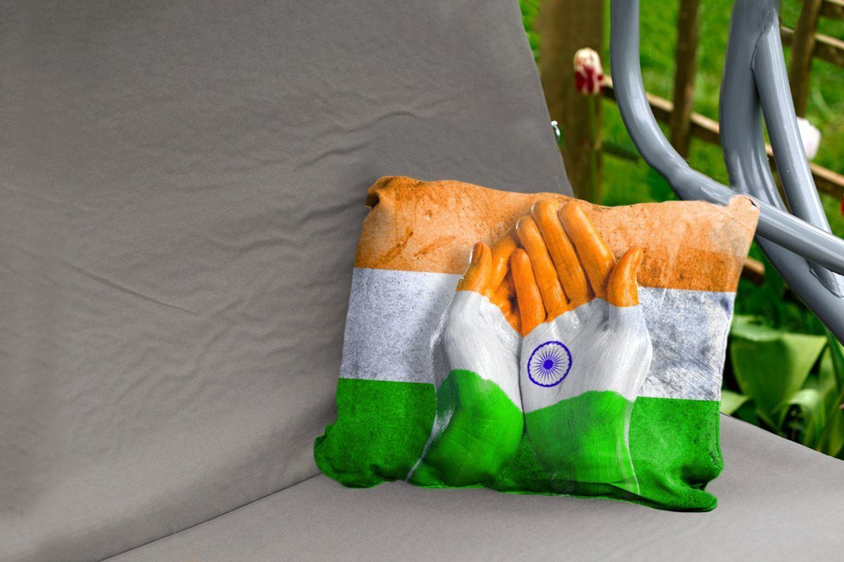 MuchoWow Dekokissen Zwei Outdoor-Dekorationskissen, die Flagge Kissenhülle Hände Dekokissenbezug, Indien, bilden von Polyester