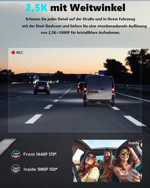 COOAU 2.5K+1080P WIFI Duale Dashcam Auto Vorne Hinten mit Parküberwachung Dashcam (WLAN (Wi-Fi), 24Std.Parküberwachung/Bewegungserkennung,Super Nachtsicht, Volles 6G +1iR-Objektiv, G-Sensor, Loop-Aufnahm, WDR, Sichtwinkel 170)