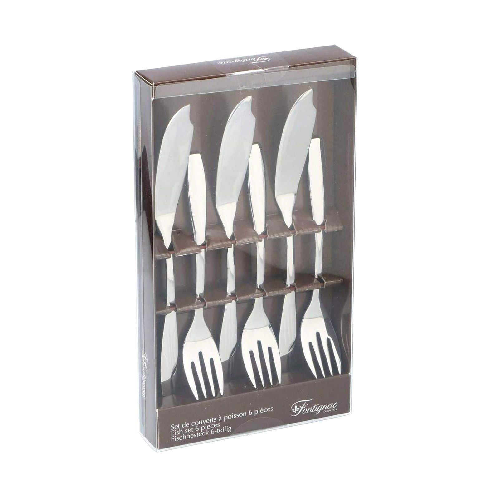 Fontignac Fischbesteck Edelstahl Fischbesteck Fischgabel Fischmesser (6-tlg), 3 Personen, Edelstahl, 6 teilig für 3 Personen