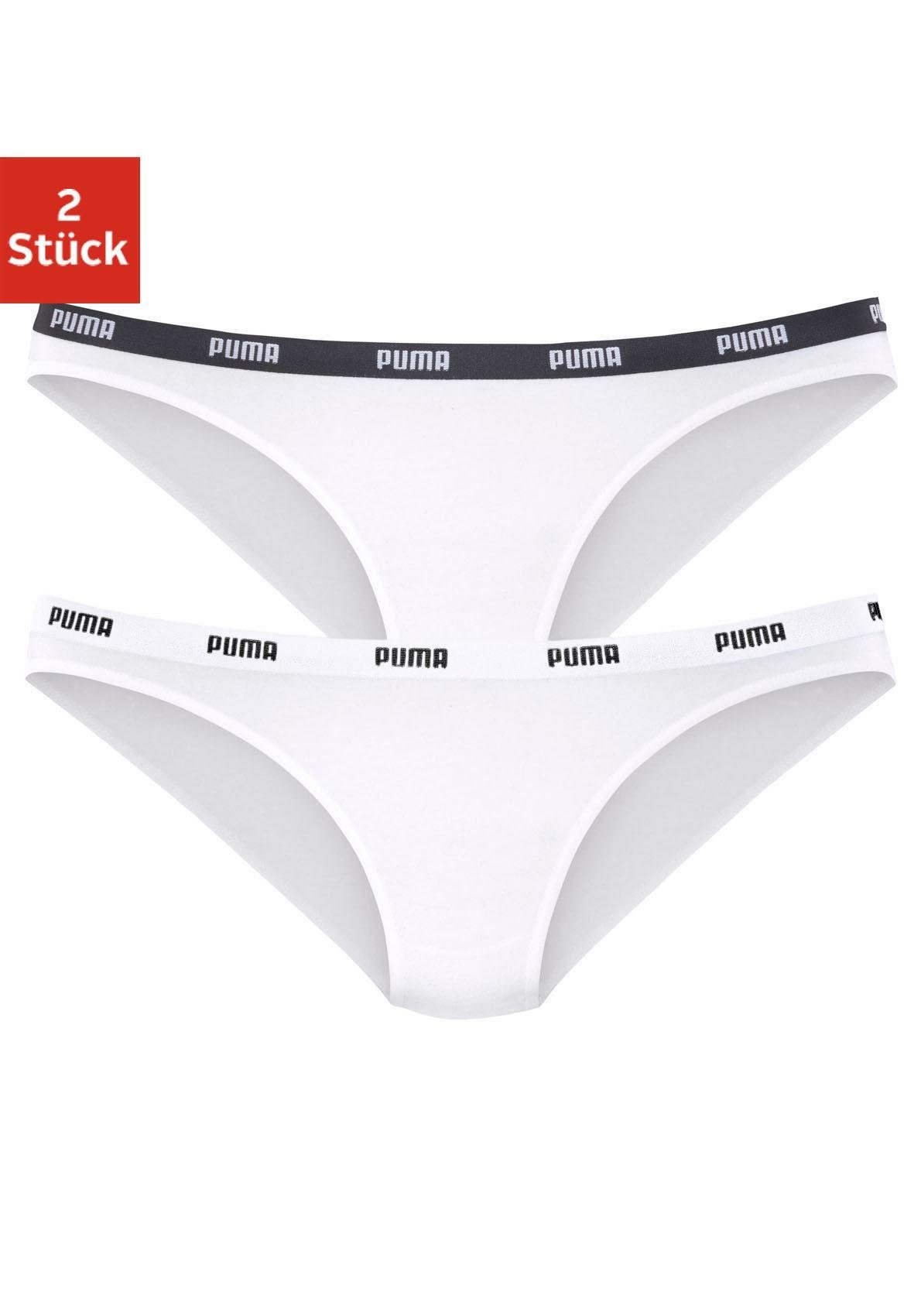 PUMA Bikinislip Iconic (Packung, 2-St) mit schmalem Logo-Webbündchen weiß